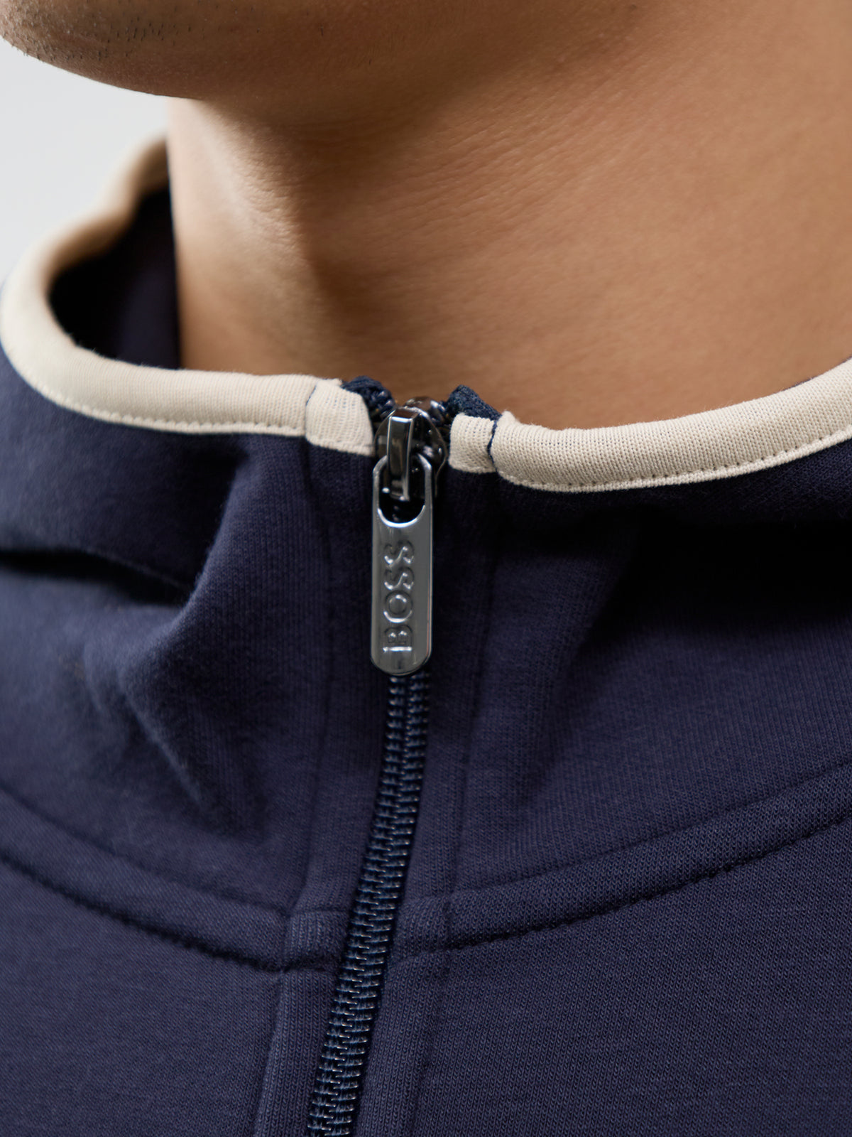 Cotton Blend Sense Hooded Jacket - Navy