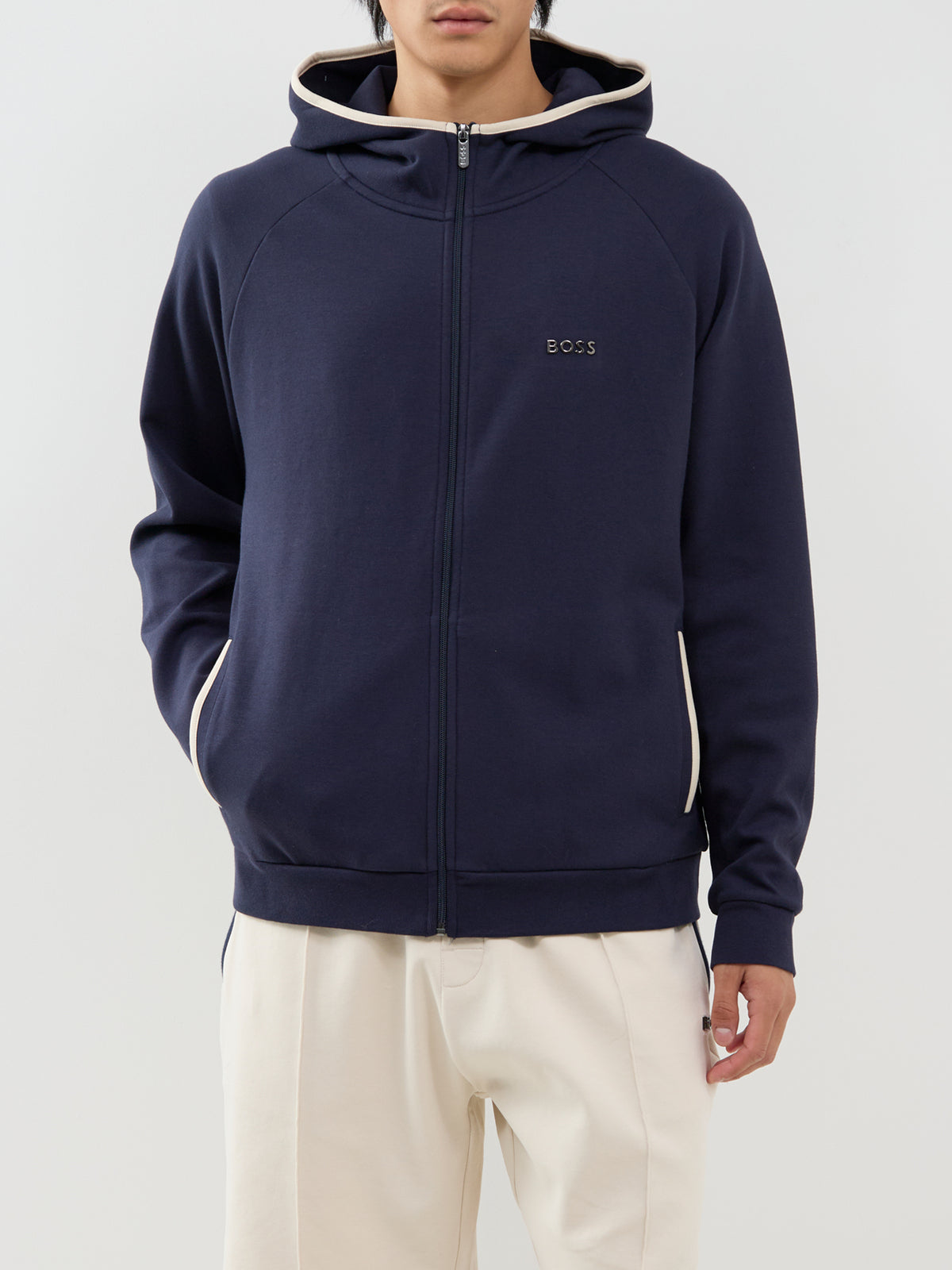 Cotton Blend Sense Hooded Jacket - Navy