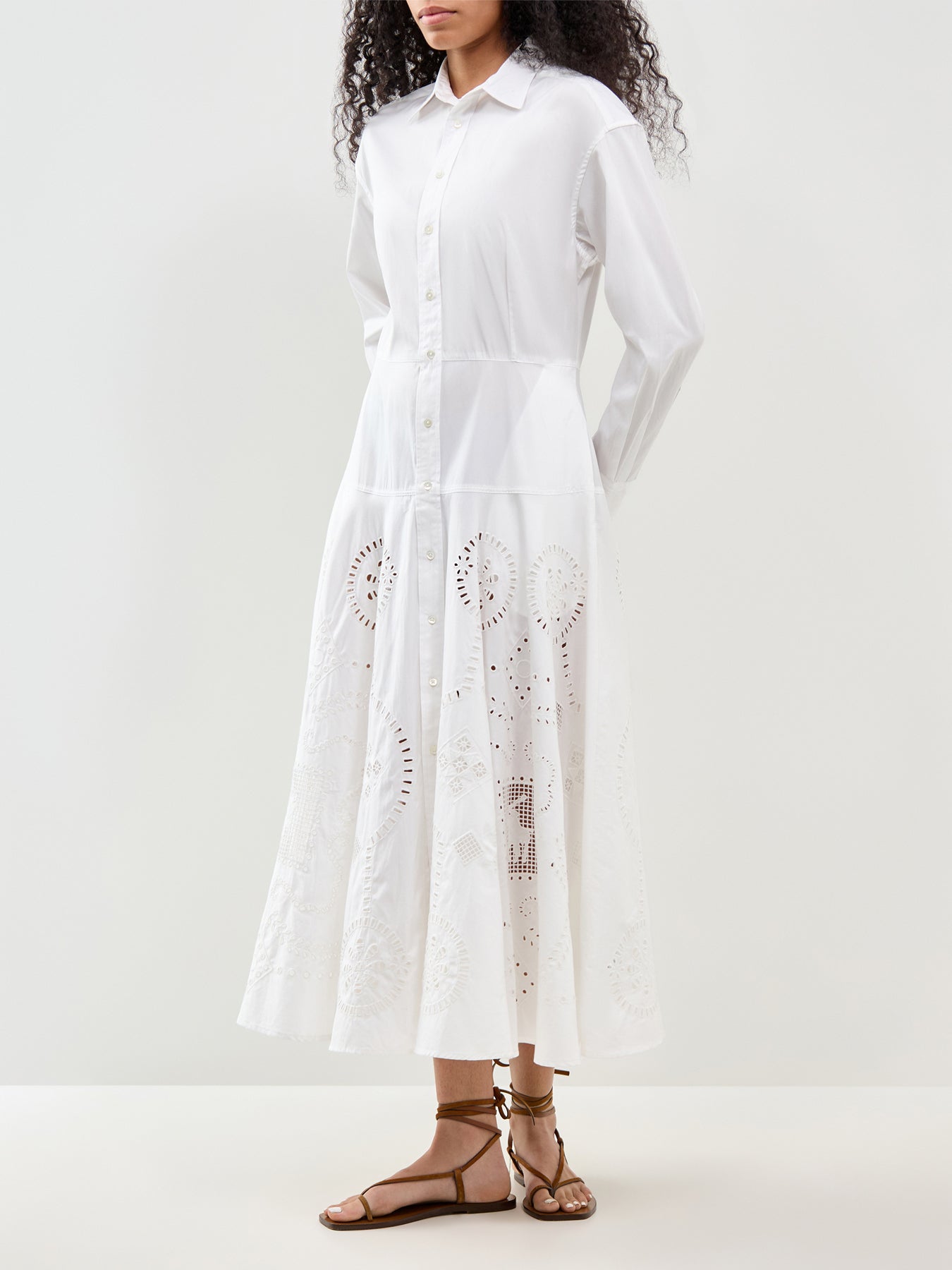 Midi Long Sleeve Shirt Dress White