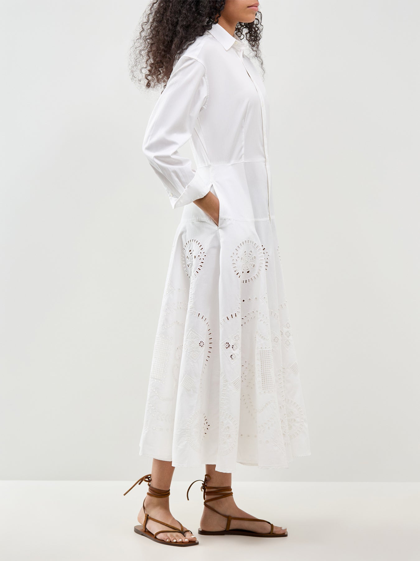 Midi Long Sleeve Shirt Dress White
