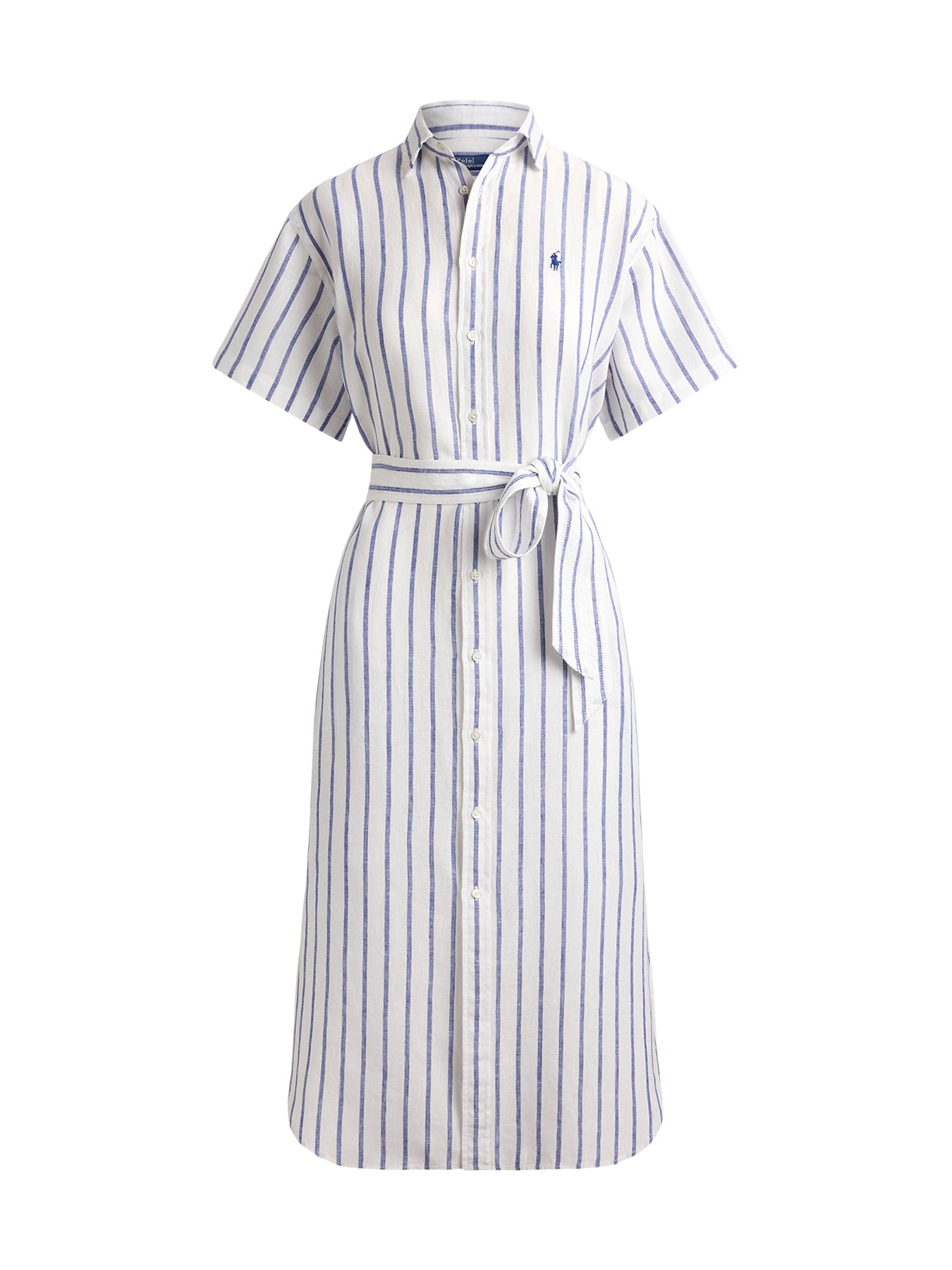Striped Short Sleeve Midi Shirt Dress White