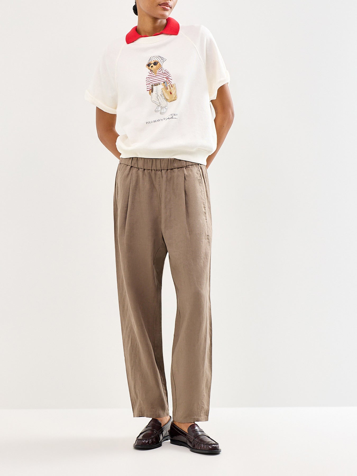 Bear Short Sleeve Knit Sweatshirt Cream