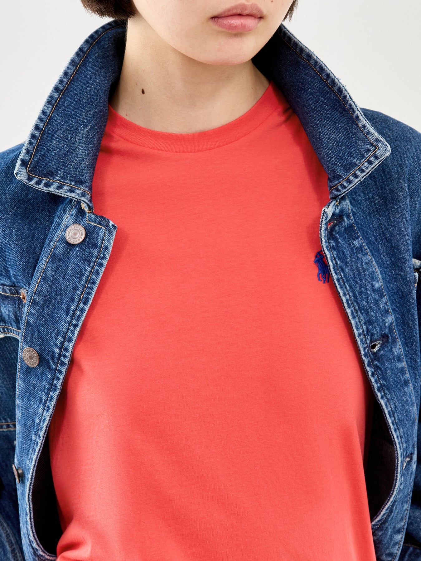 Crew Neck Knit T-Shirt Red