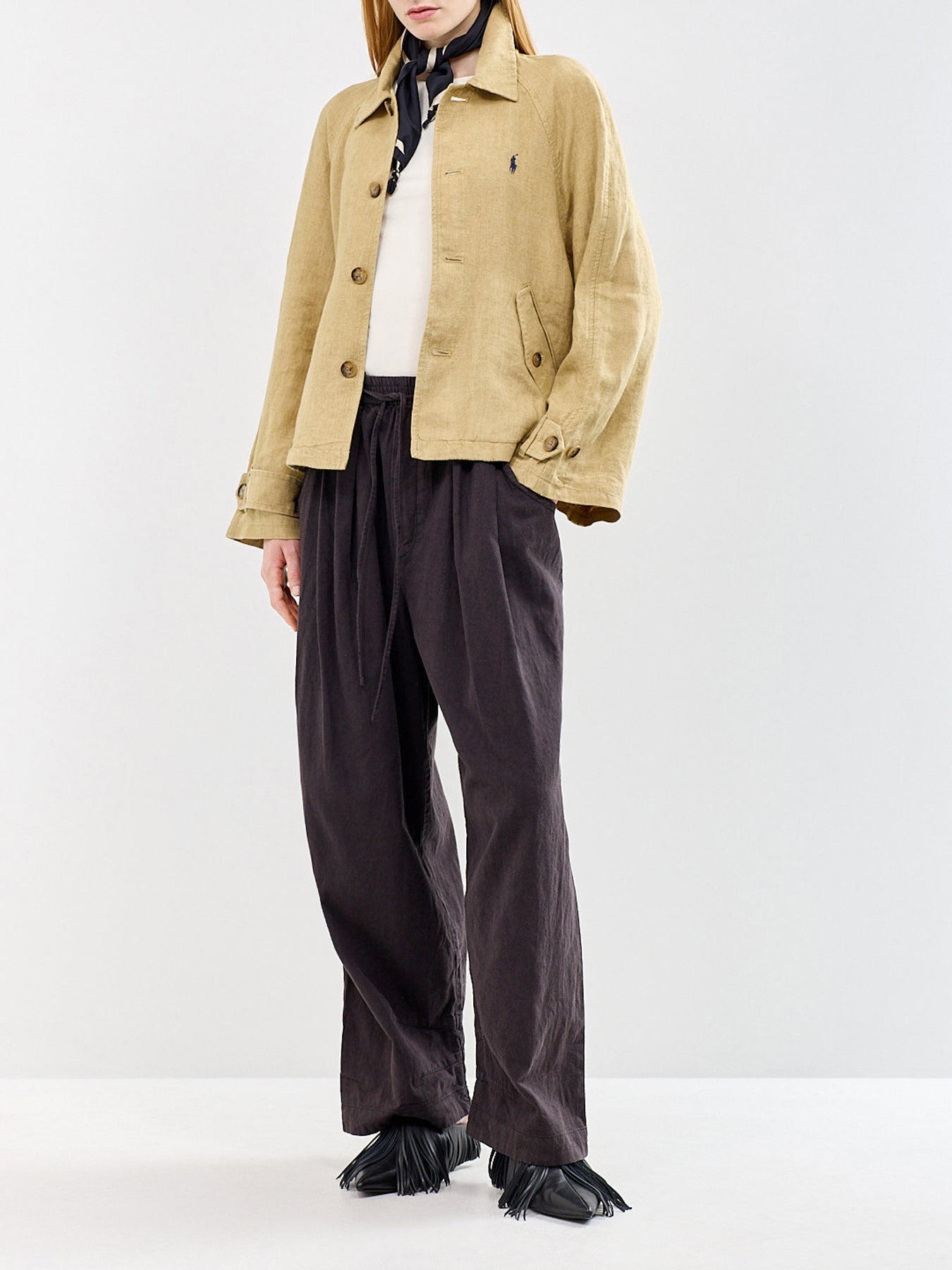 Short Linen Trench Coat Beige