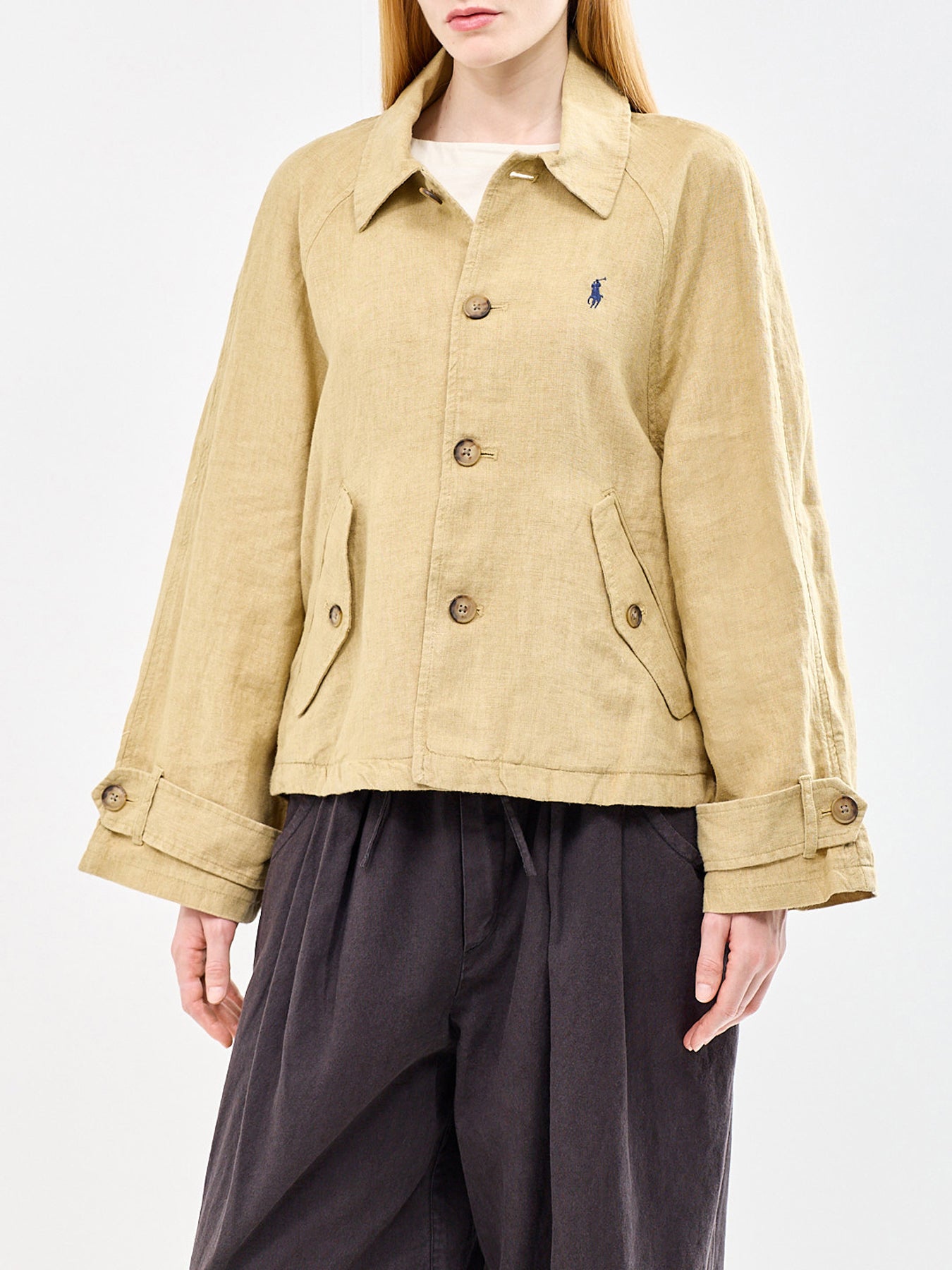 Short Linen Trench Coat Beige
