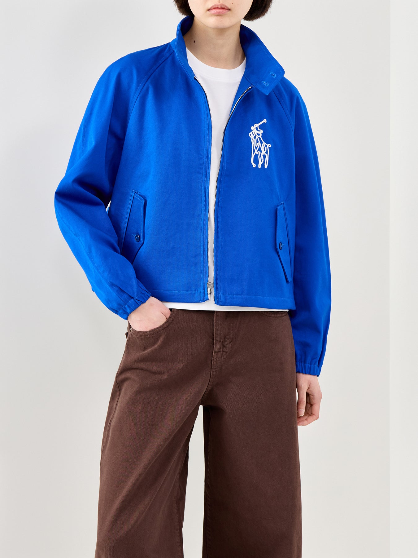 Short High Collar Windbreaker Blue