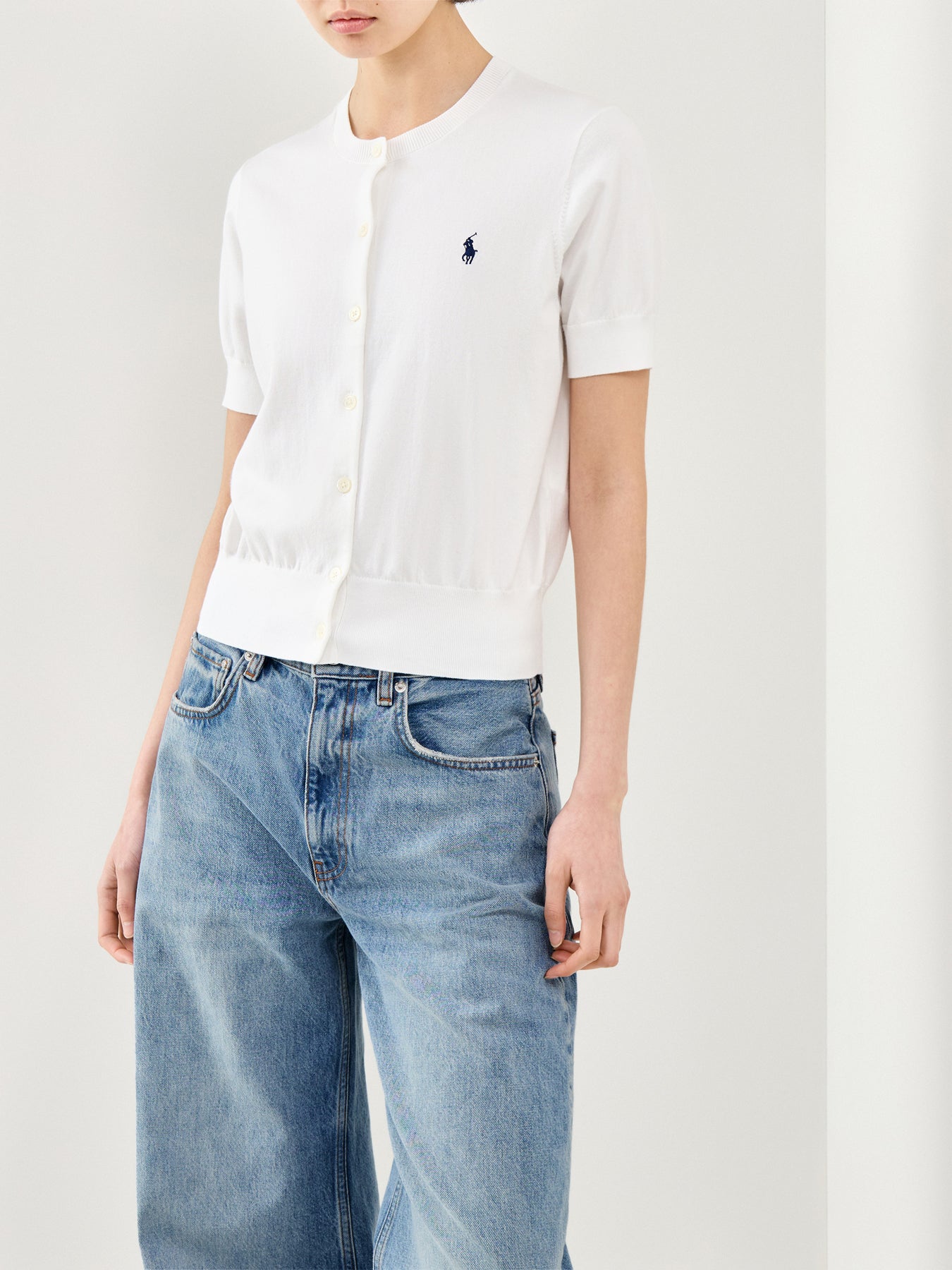 Short Sleeve Knit Cardigan White