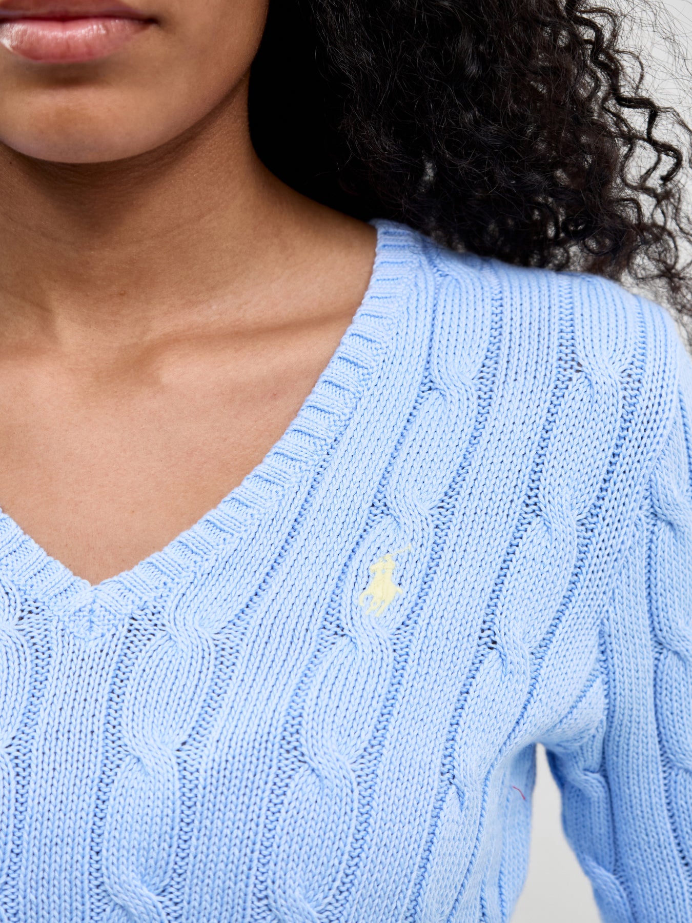 Cable Knit V-Neck Jumper Blue