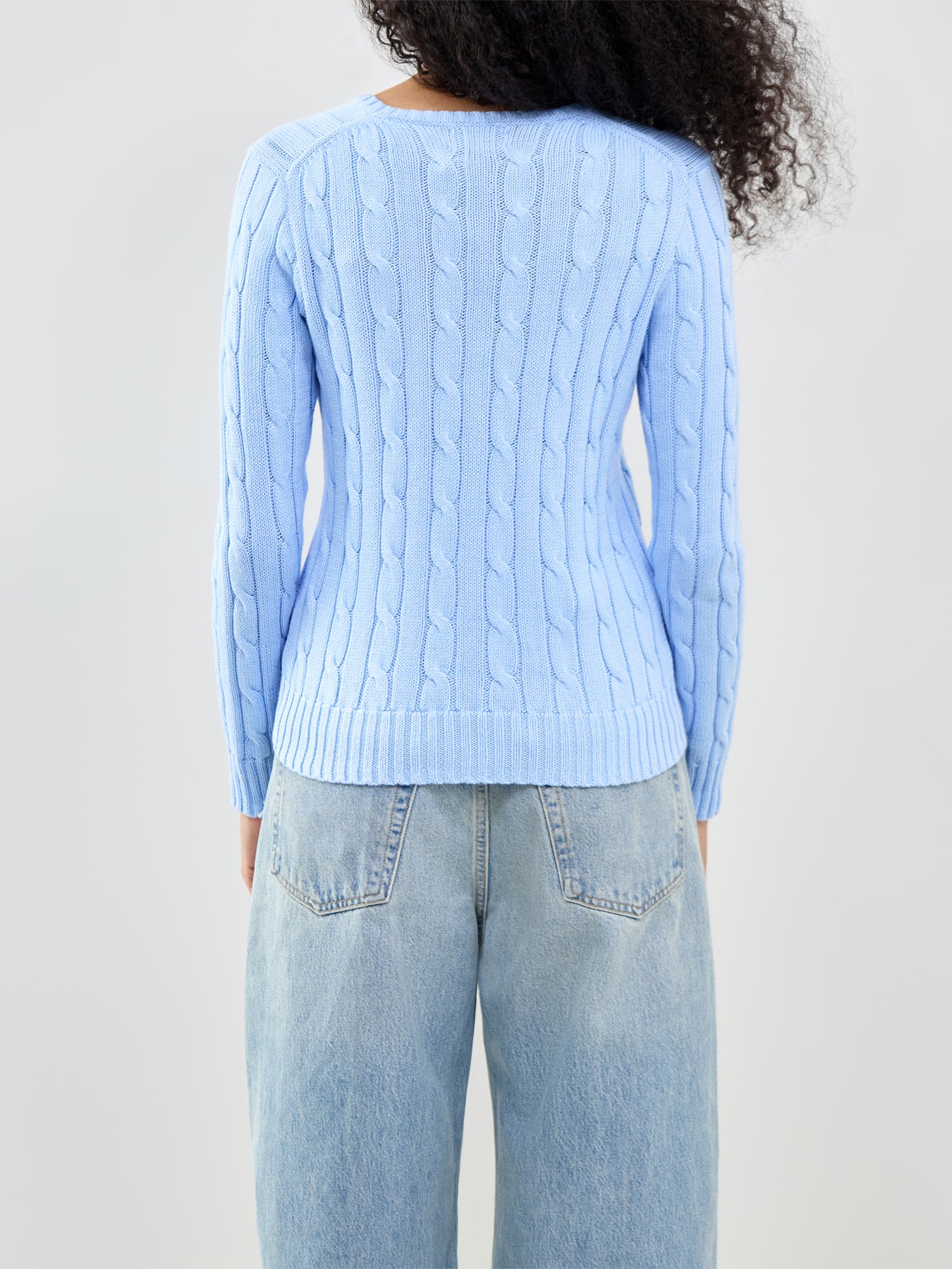 Cable Knit V-Neck Jumper Blue