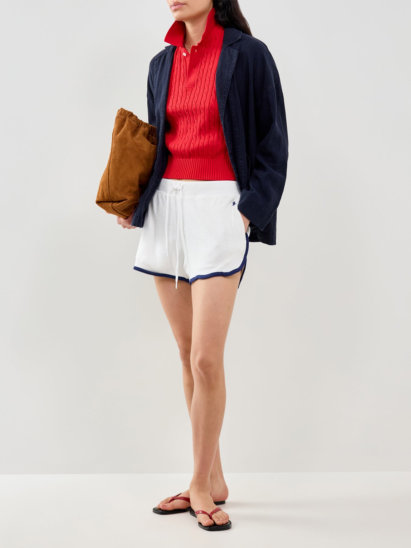 Cable Knit Short Sleeve Polo Red