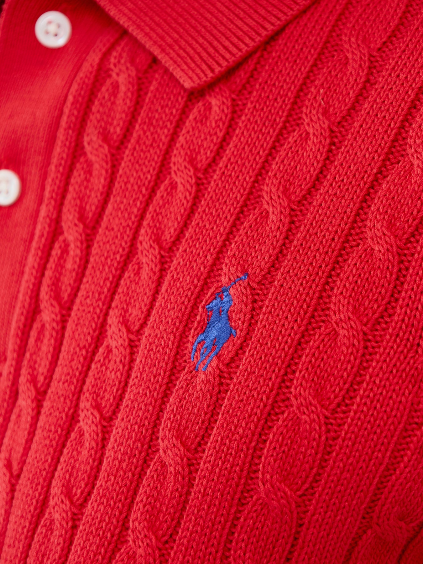Cable Knit Short Sleeve Polo Red
