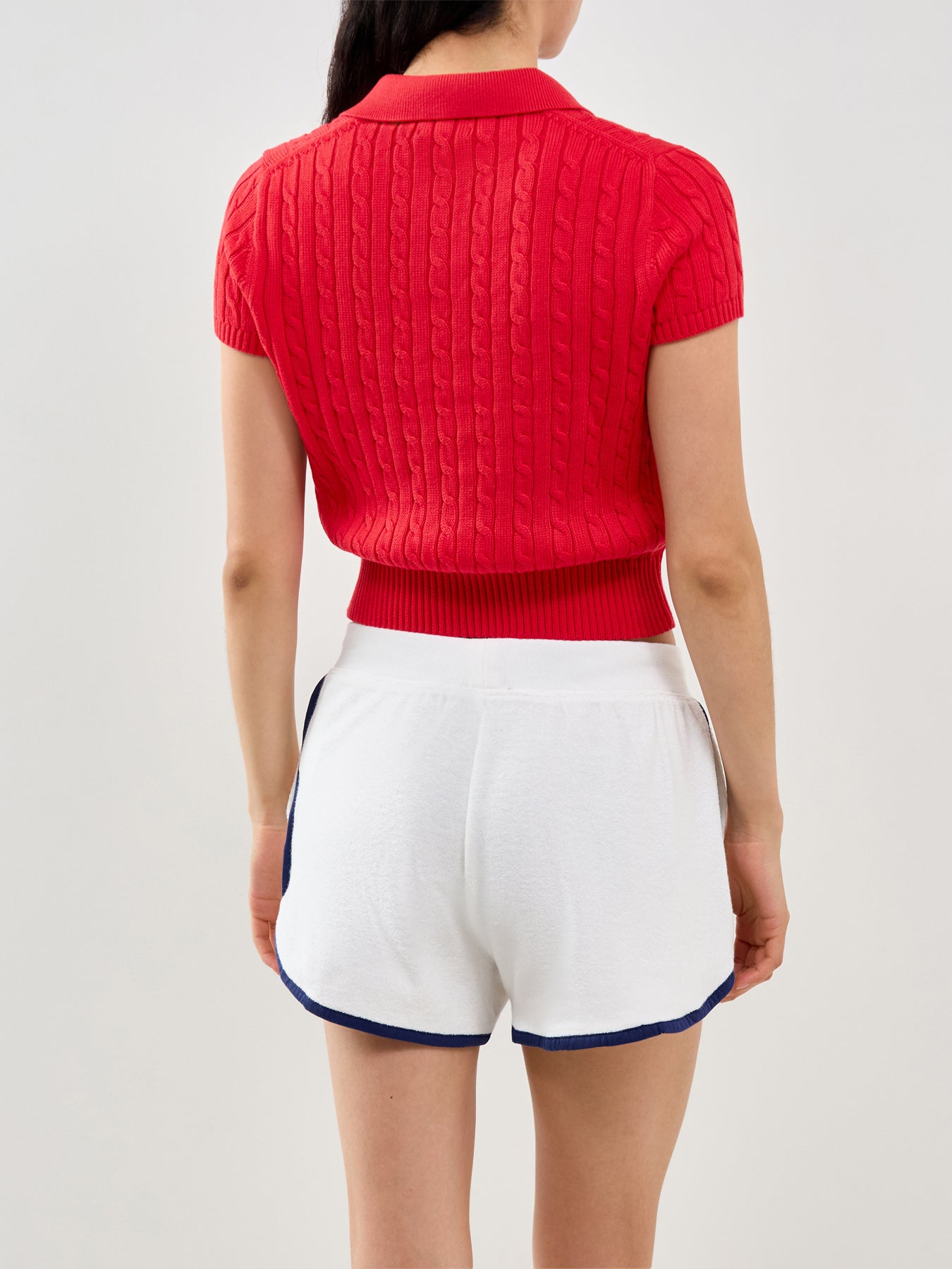 Cable Knit Short Sleeve Polo Red