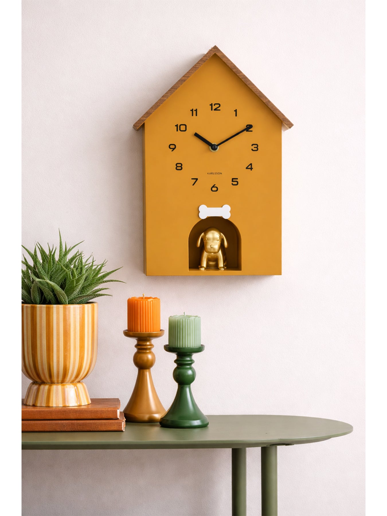 Dog House Wall Clock Yellow