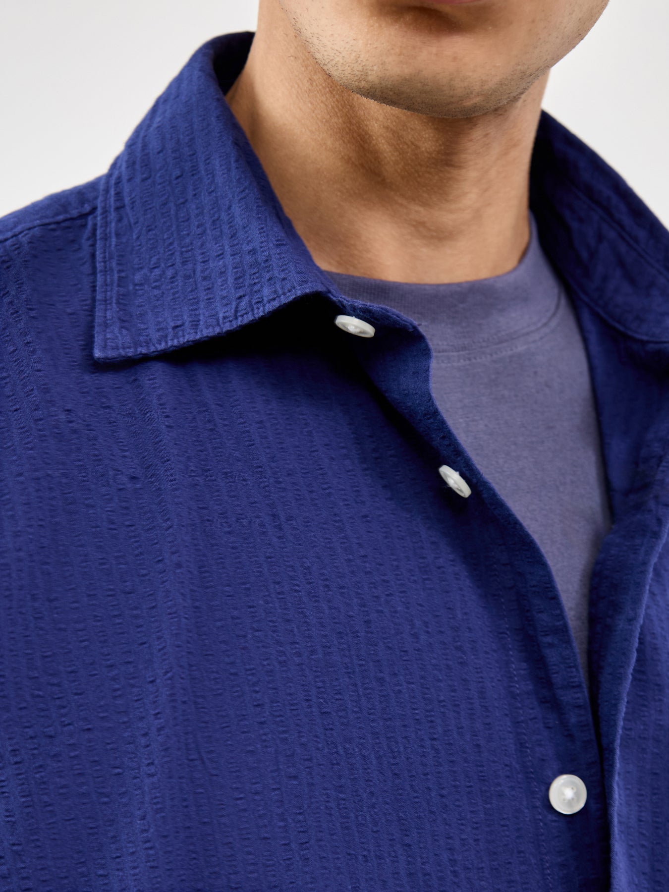 Slhrlxstuart Seersucker Short Sleeve Shirt Navy