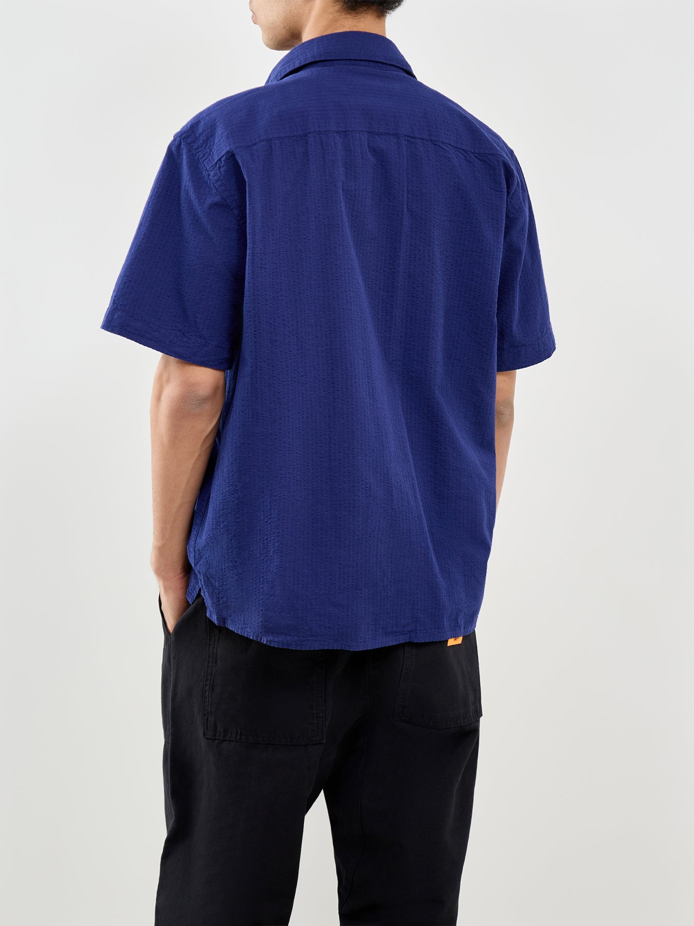 Slhrlxstuart Seersucker Short Sleeve Shirt Navy