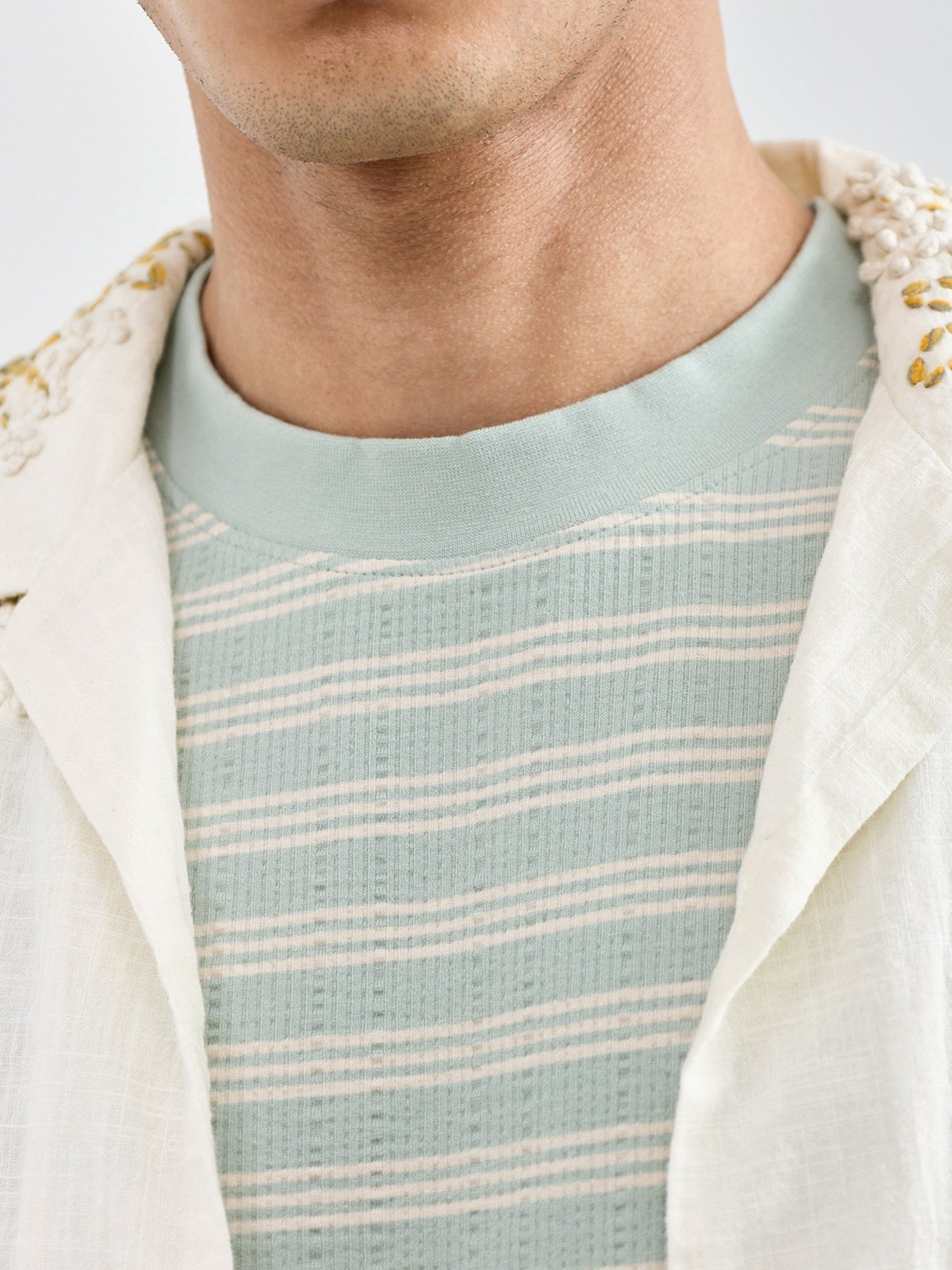 Heli Seersucker Stripe T-Shirt Green