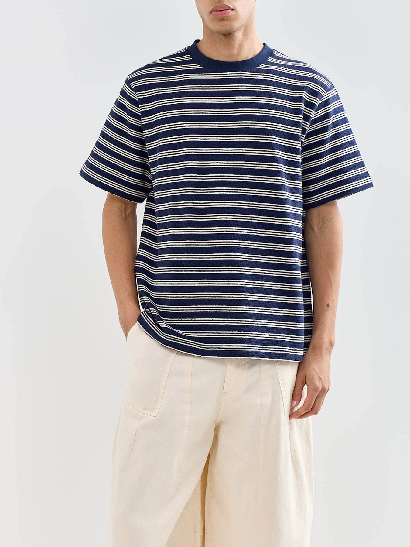 Heli Seersucker Stripe T-Shirt Navy