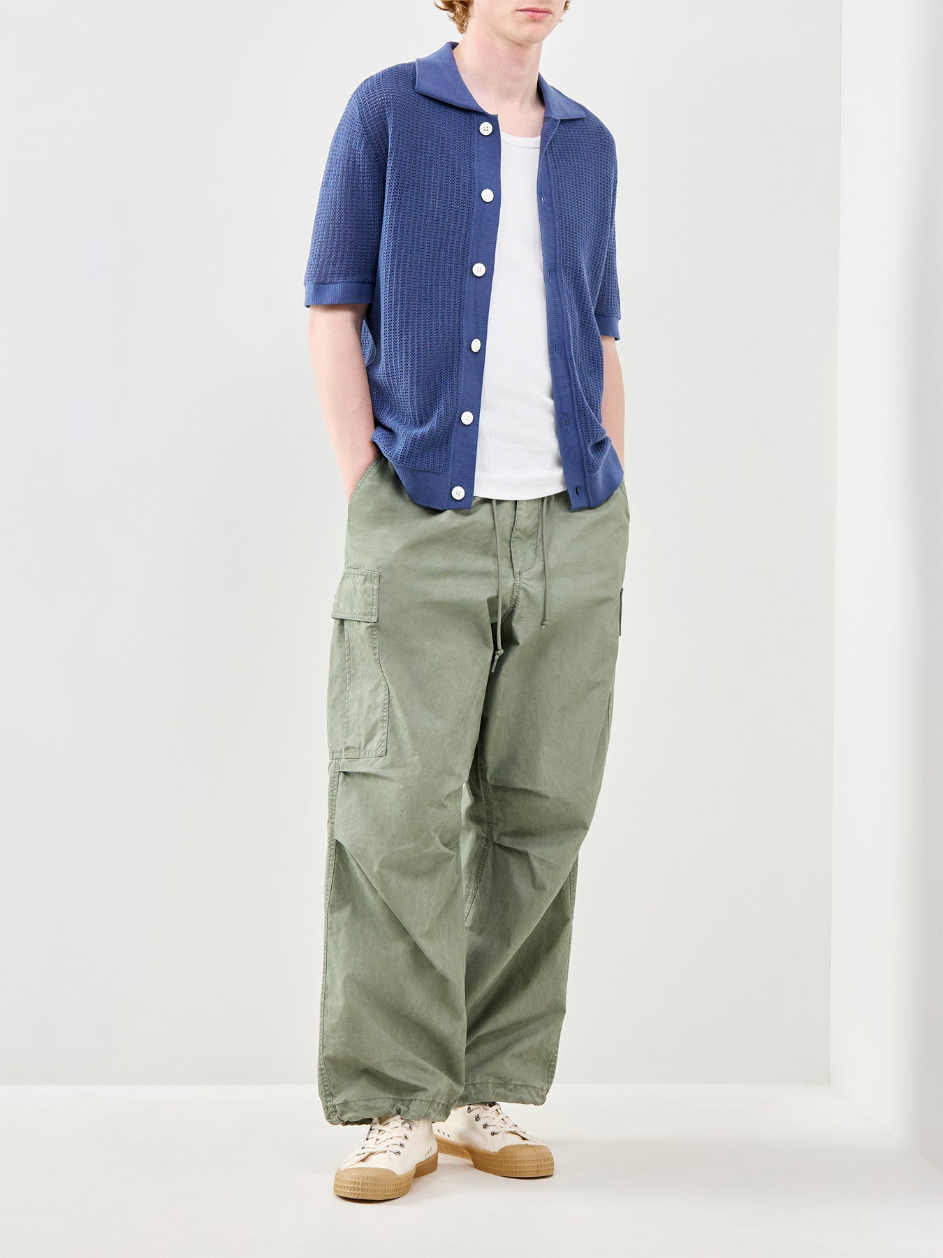 Shane Open Structure Polo Cardigan Blue