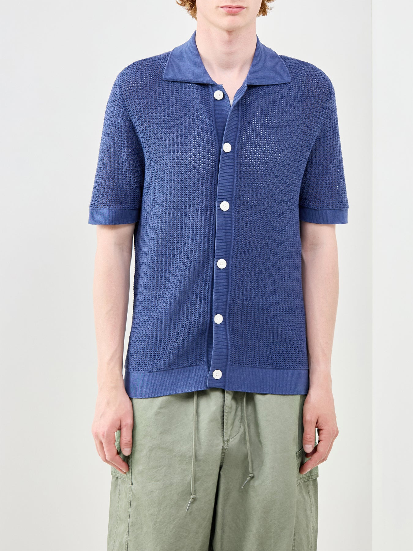 Shane Open Structure Polo Cardigan Blue