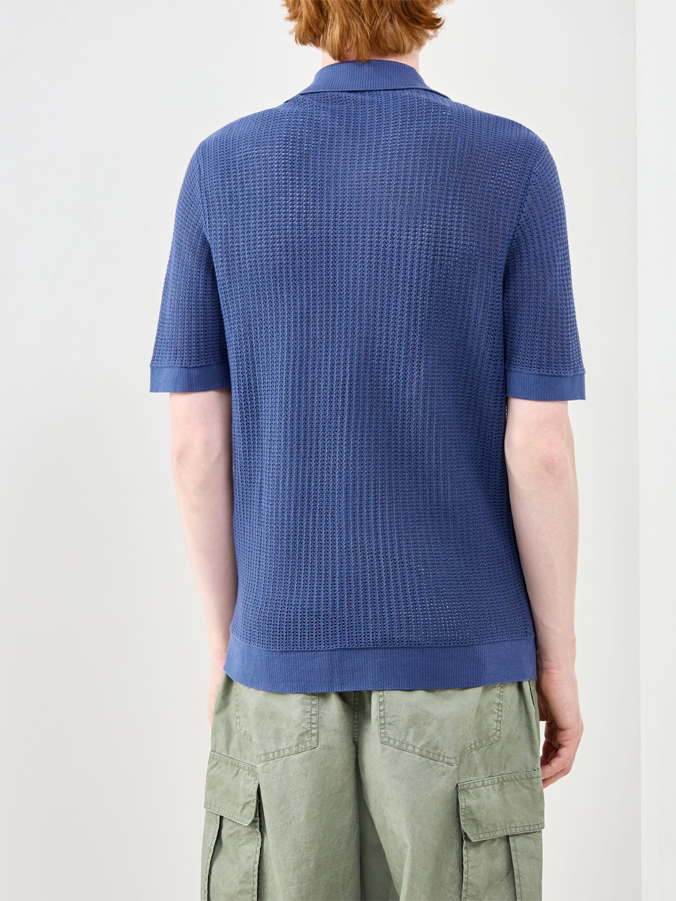 Shane Open Structure Polo Cardigan Blue