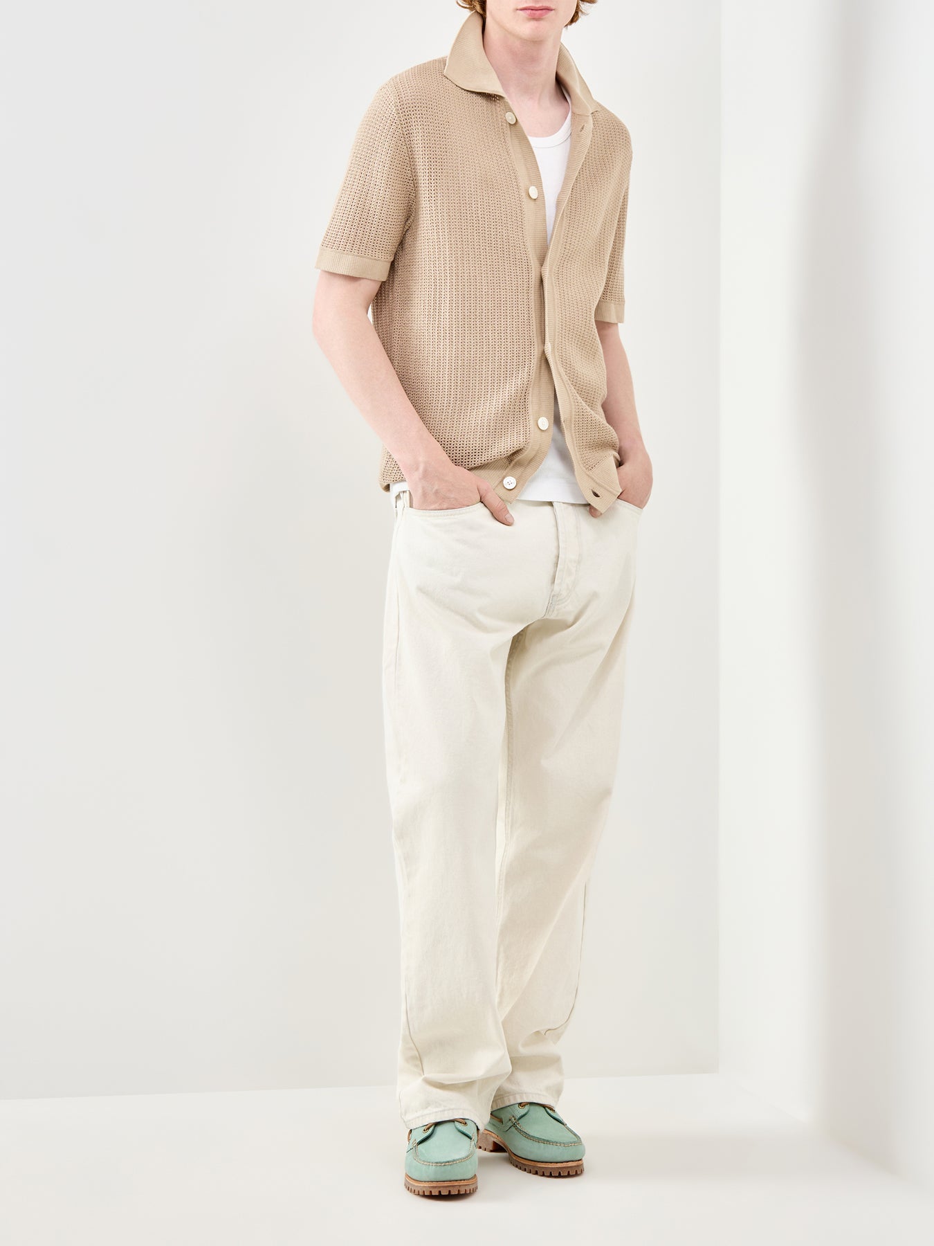 Shane Open Structure Polo Cardigan Beige