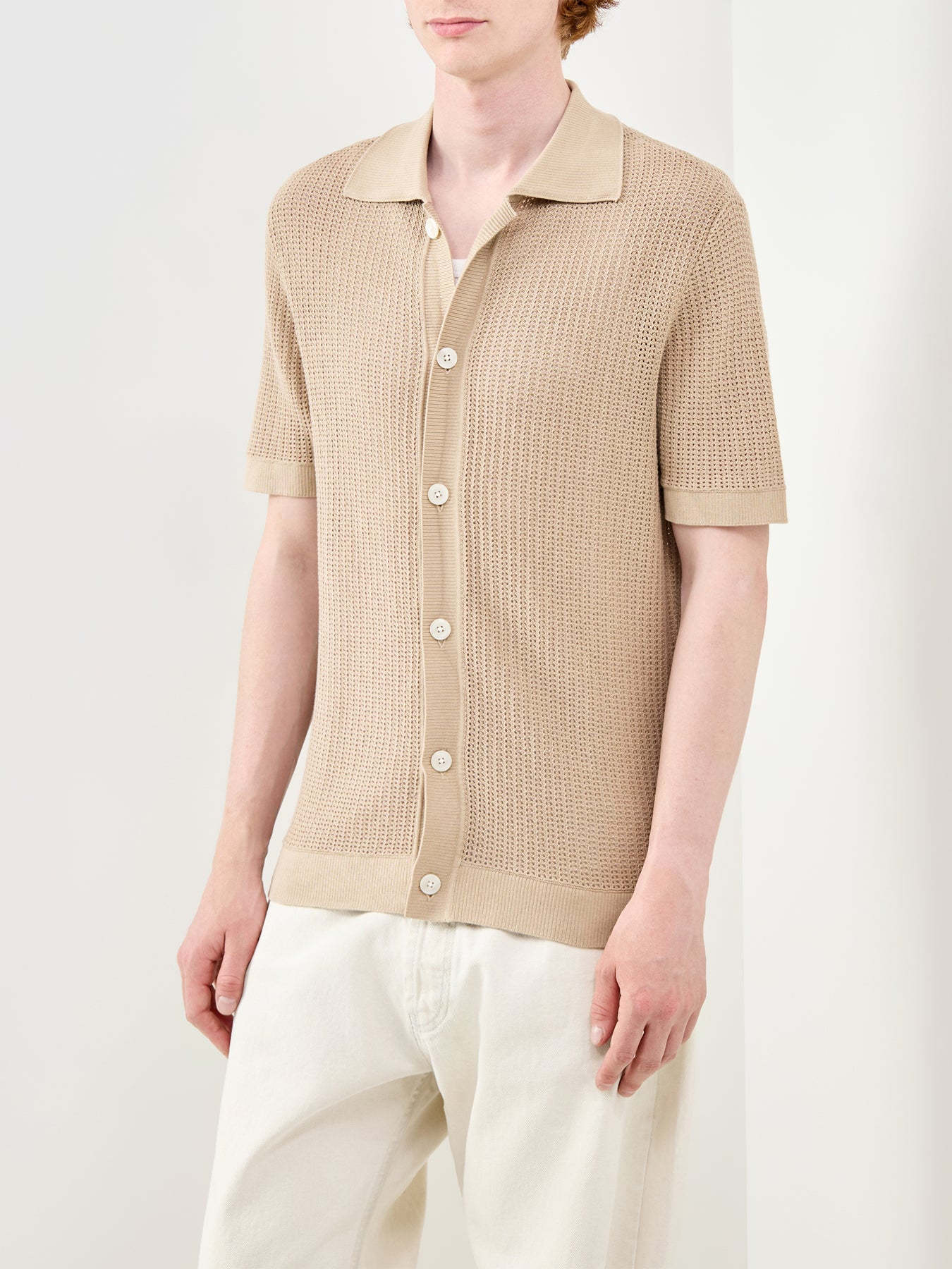 Shane Open Structure Polo Cardigan Beige