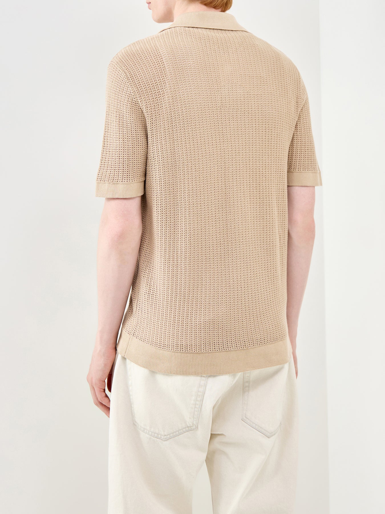 Shane Open Structure Polo Cardigan Beige