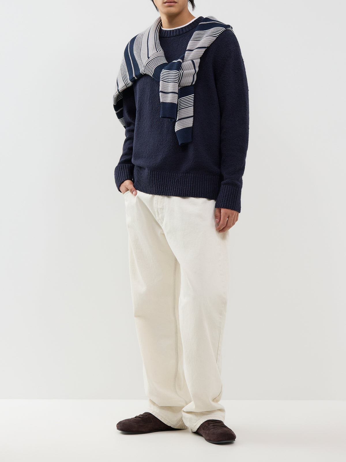 Organic Cotton Blend Halex Knitted Crew Neck - Navy