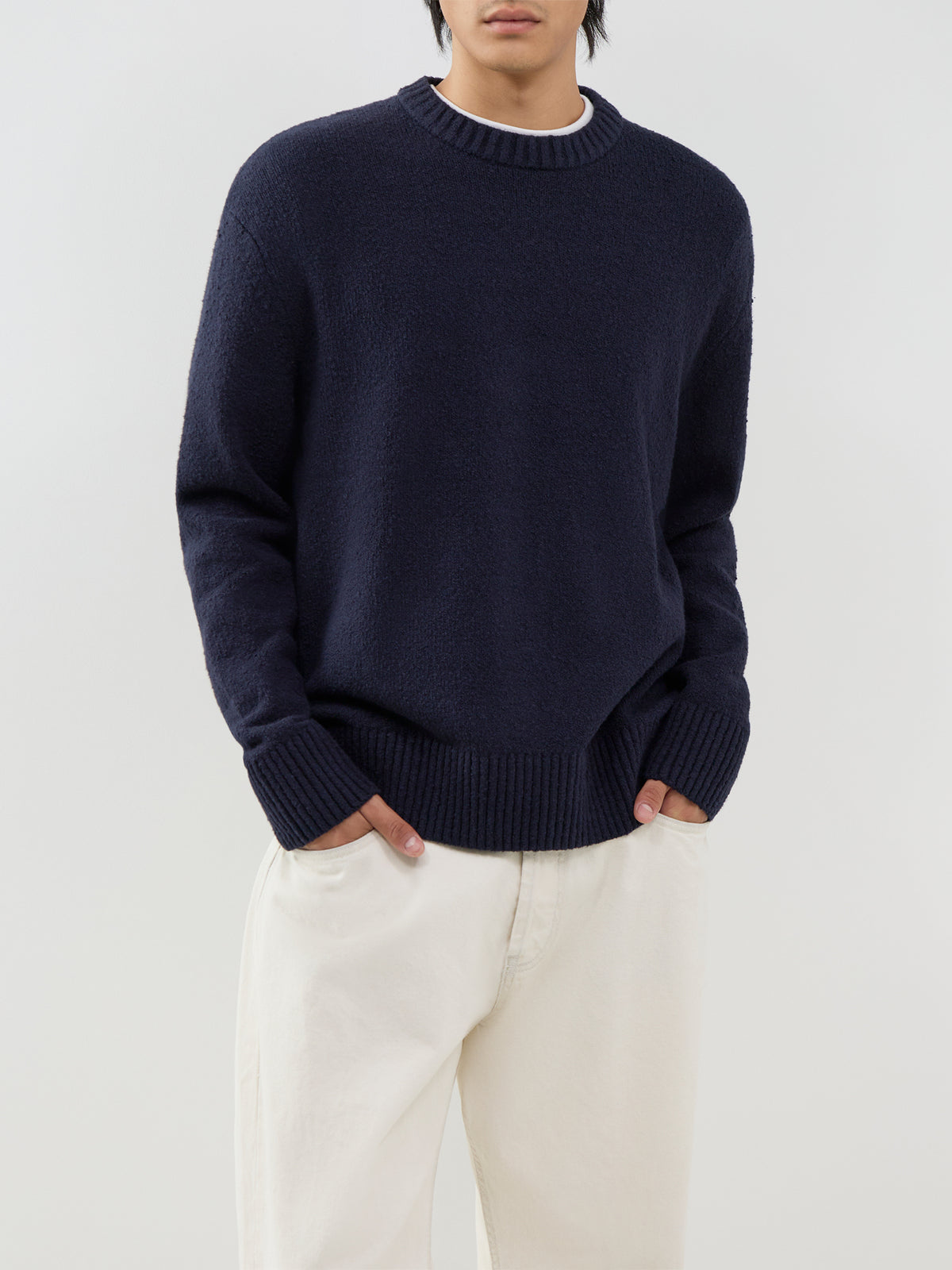 Organic Cotton Blend Halex Knitted Crew Neck - Navy