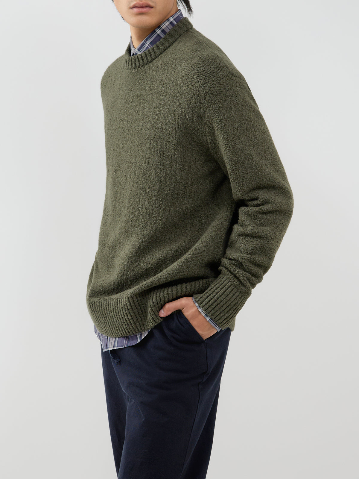 Organic Cotton Blend Halex Knitted Crew Neck - Forest Night