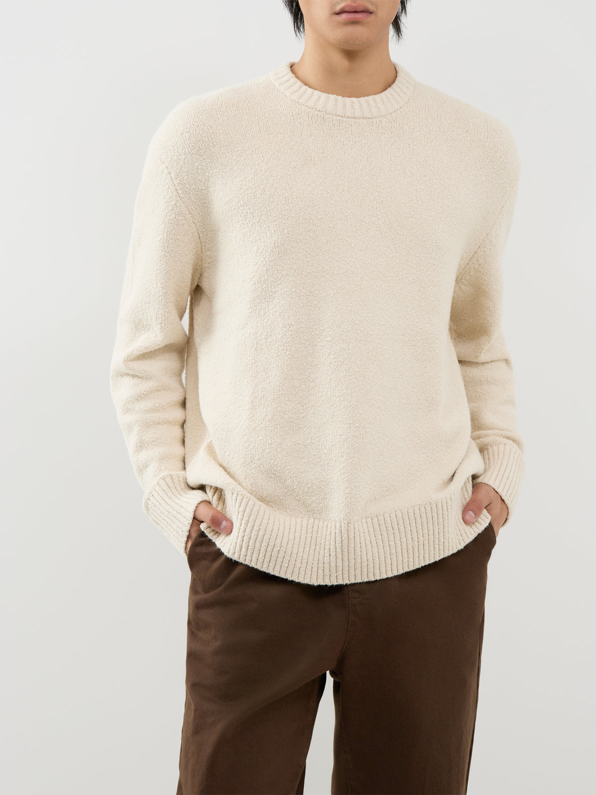 Organic Cotton Blend Halex Knitted Crew Neck - Oatmeal