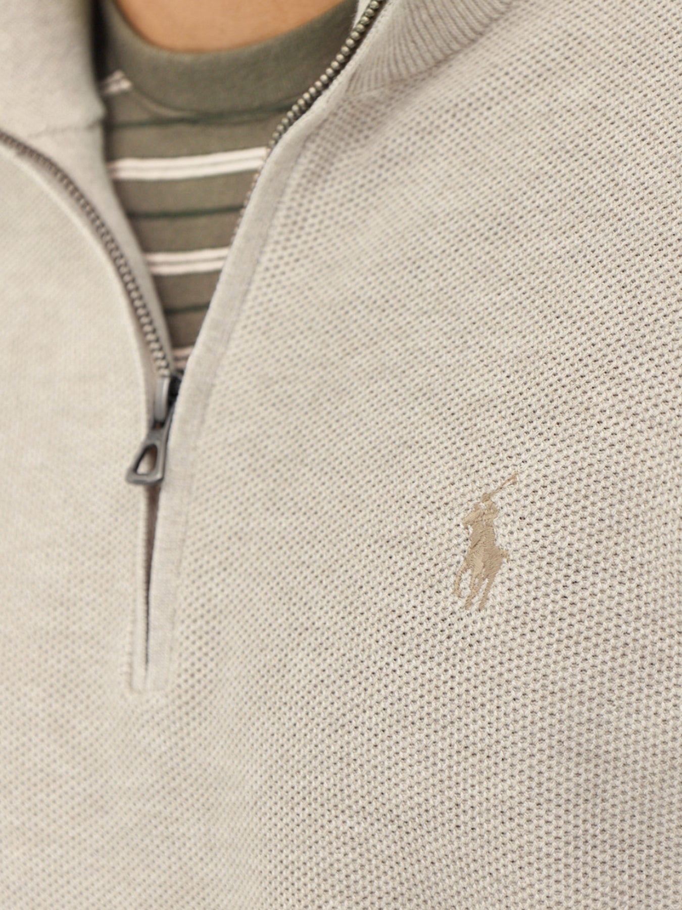 Texture Cotton Quarter Zip Jumper Brown