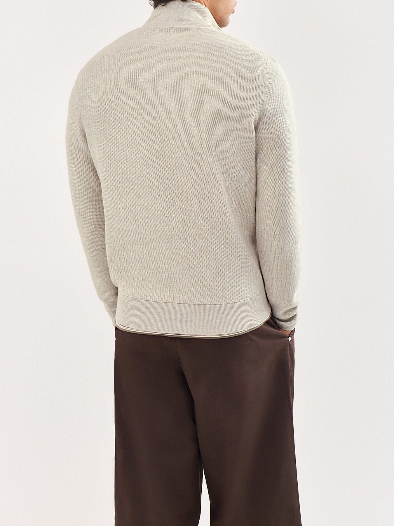 Texture Cotton Quarter Zip Jumper Brown