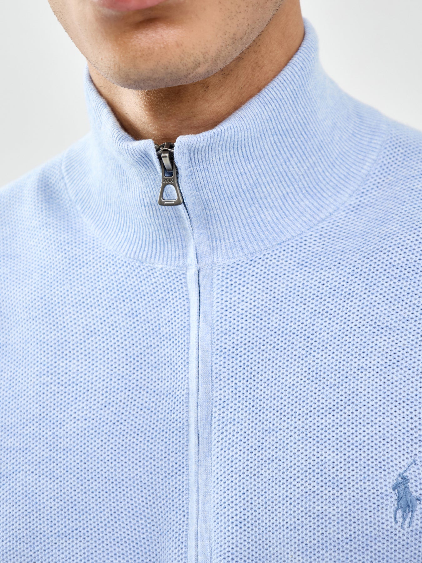 Quarter Zip Textured Knit Jumper Blue