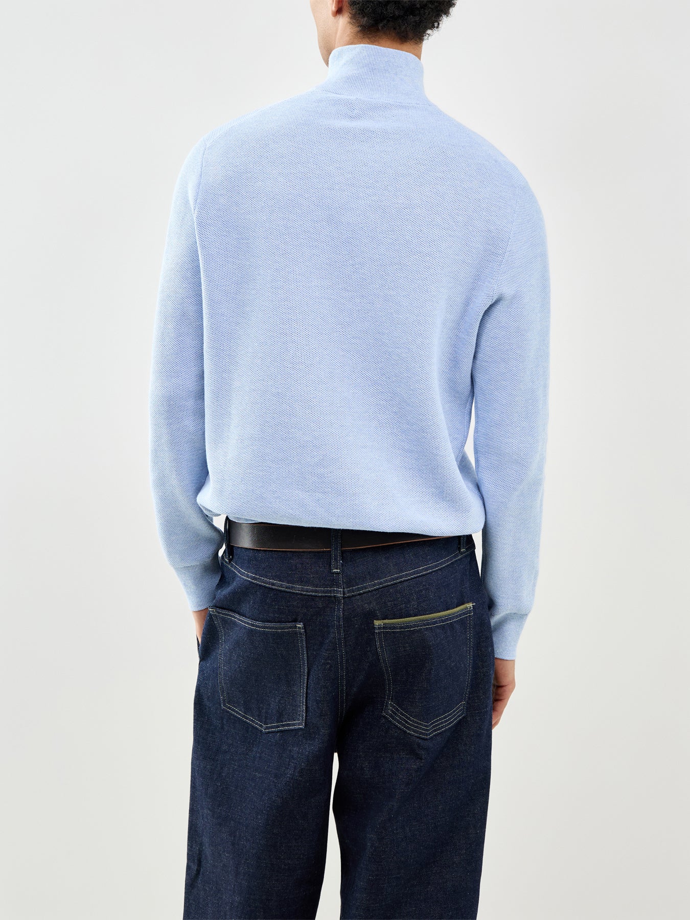 Quarter Zip Textured Knit Jumper Blue