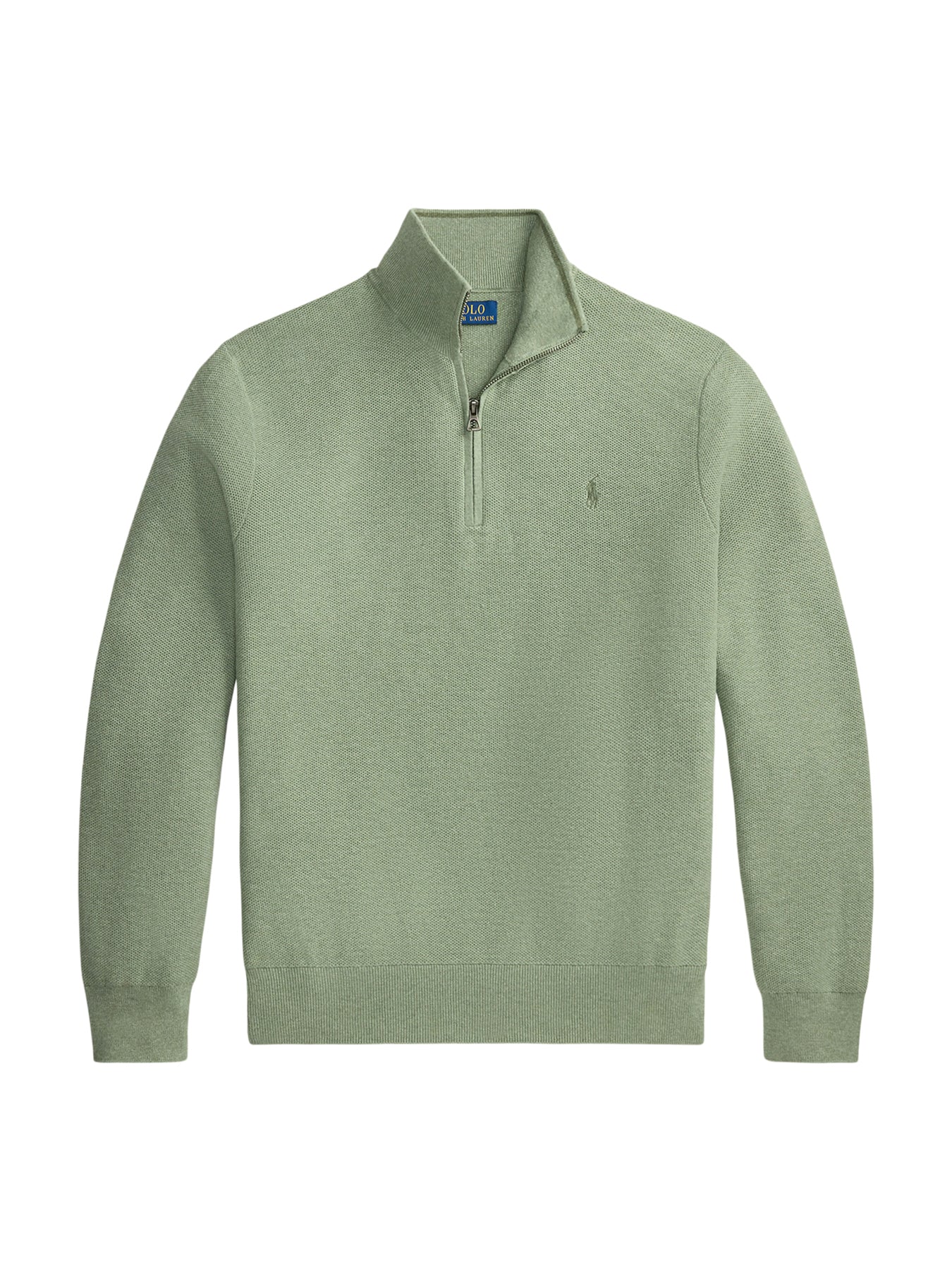 Texture Cotton Quarter Zip Jumper Green