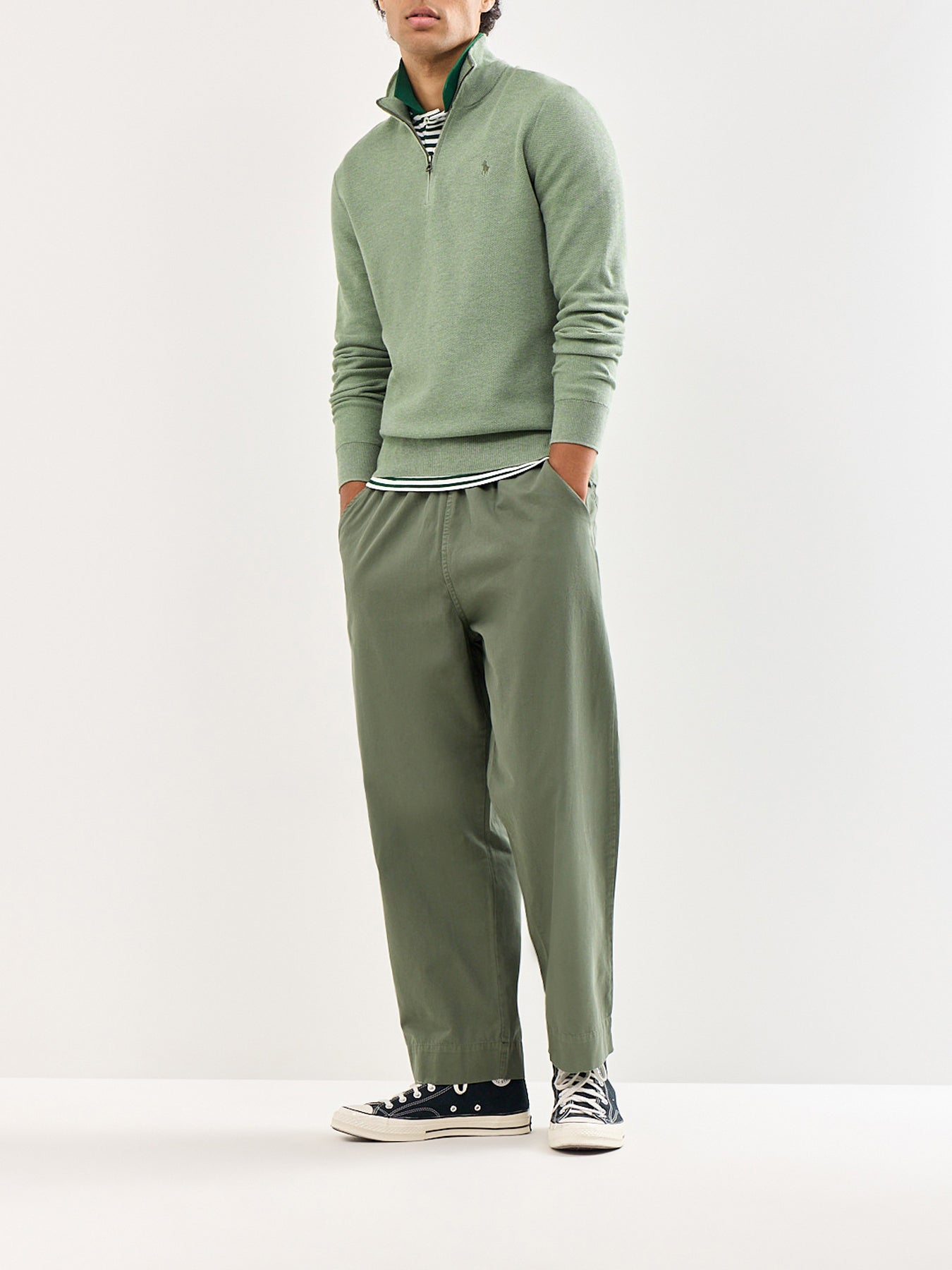 Texture Cotton Quarter Zip Jumper Green