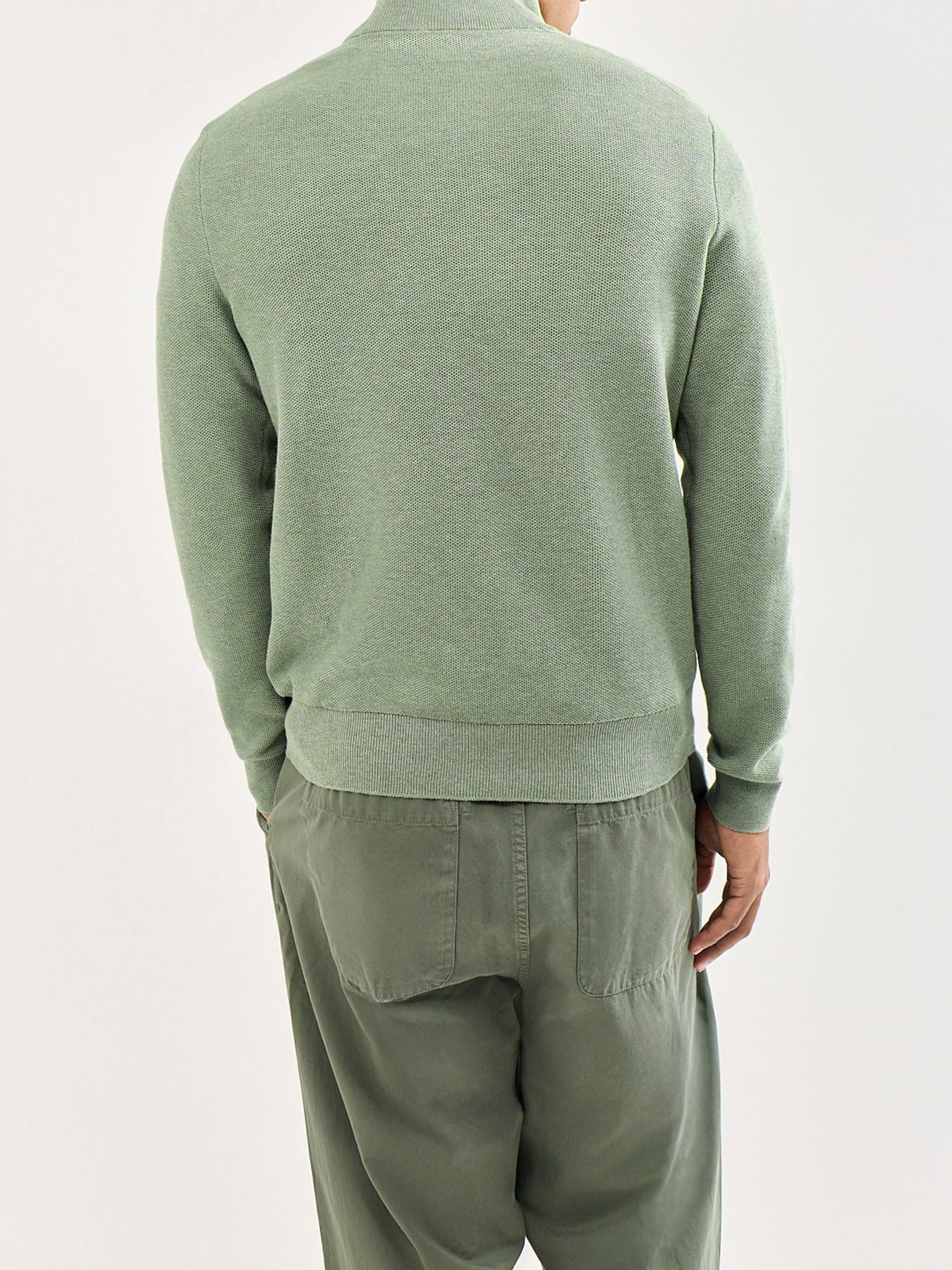 Texture Cotton Quarter Zip Jumper Green