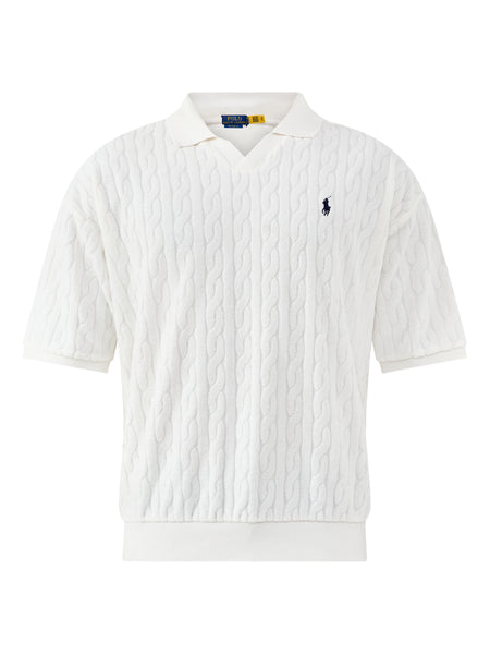 Open Collar Cable Polo Top White – Fenwick