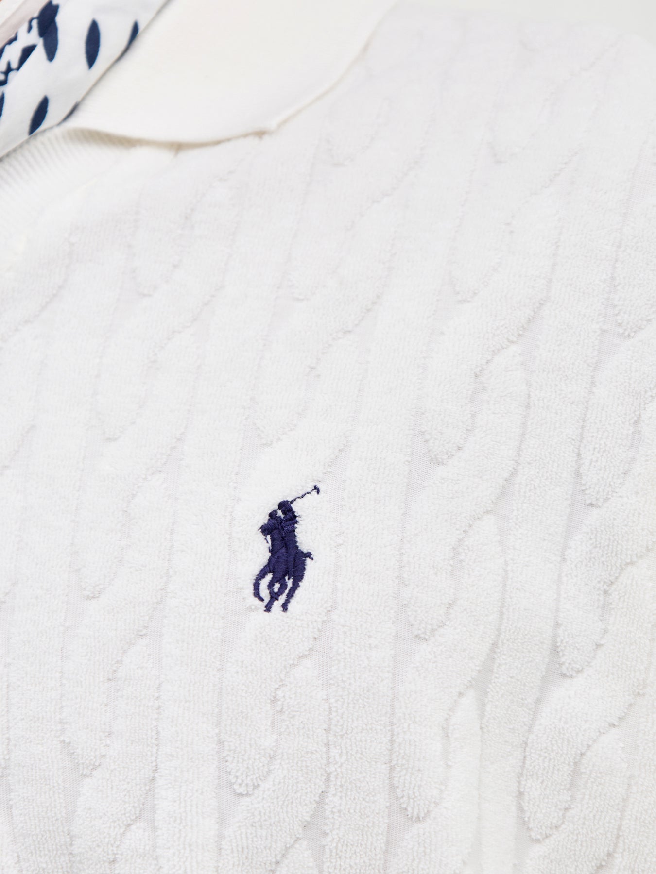 Open Collar Cable Polo Top White