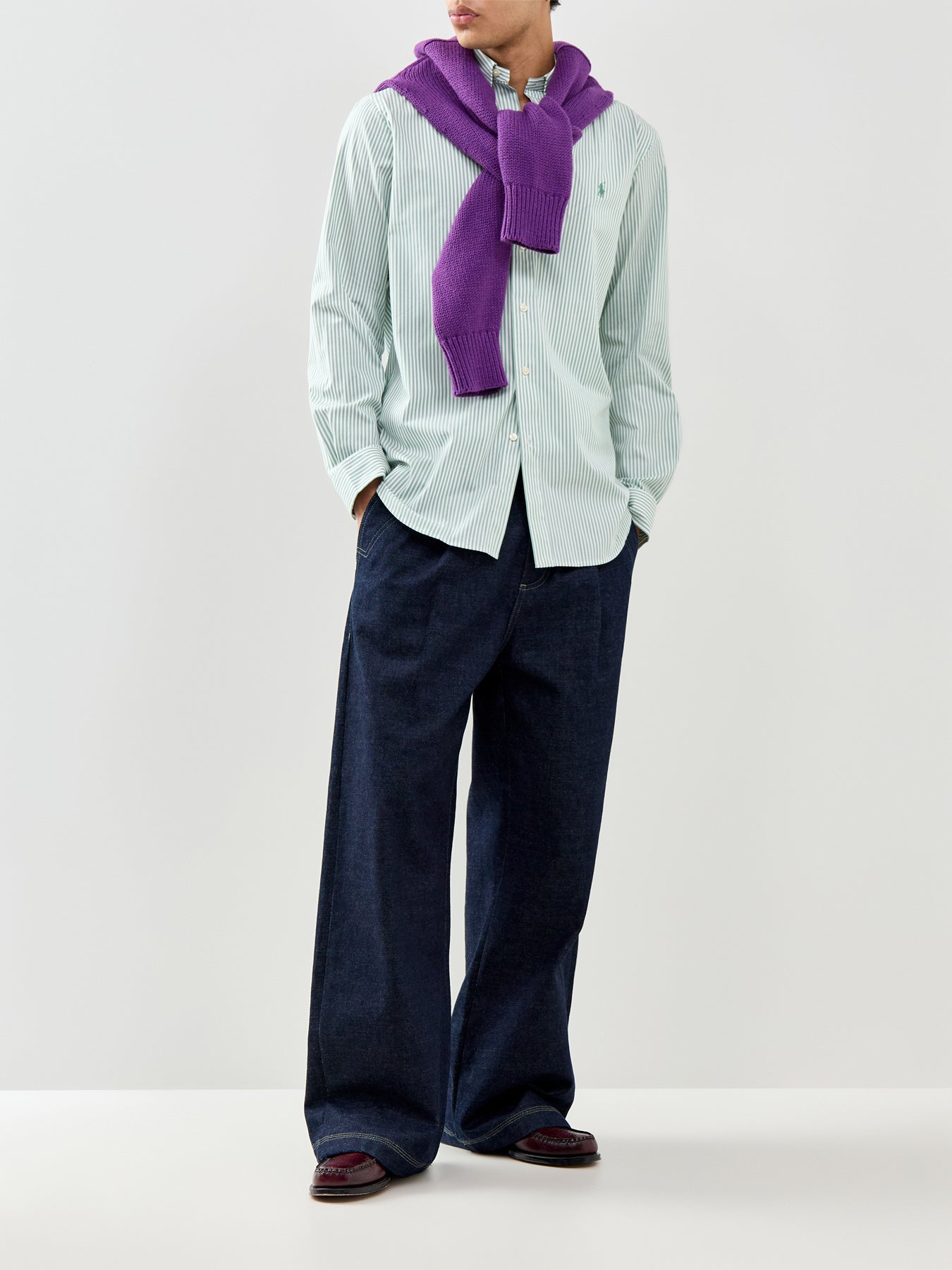 Custom Fit Stripe Poplin Shirt Faded Mint White
