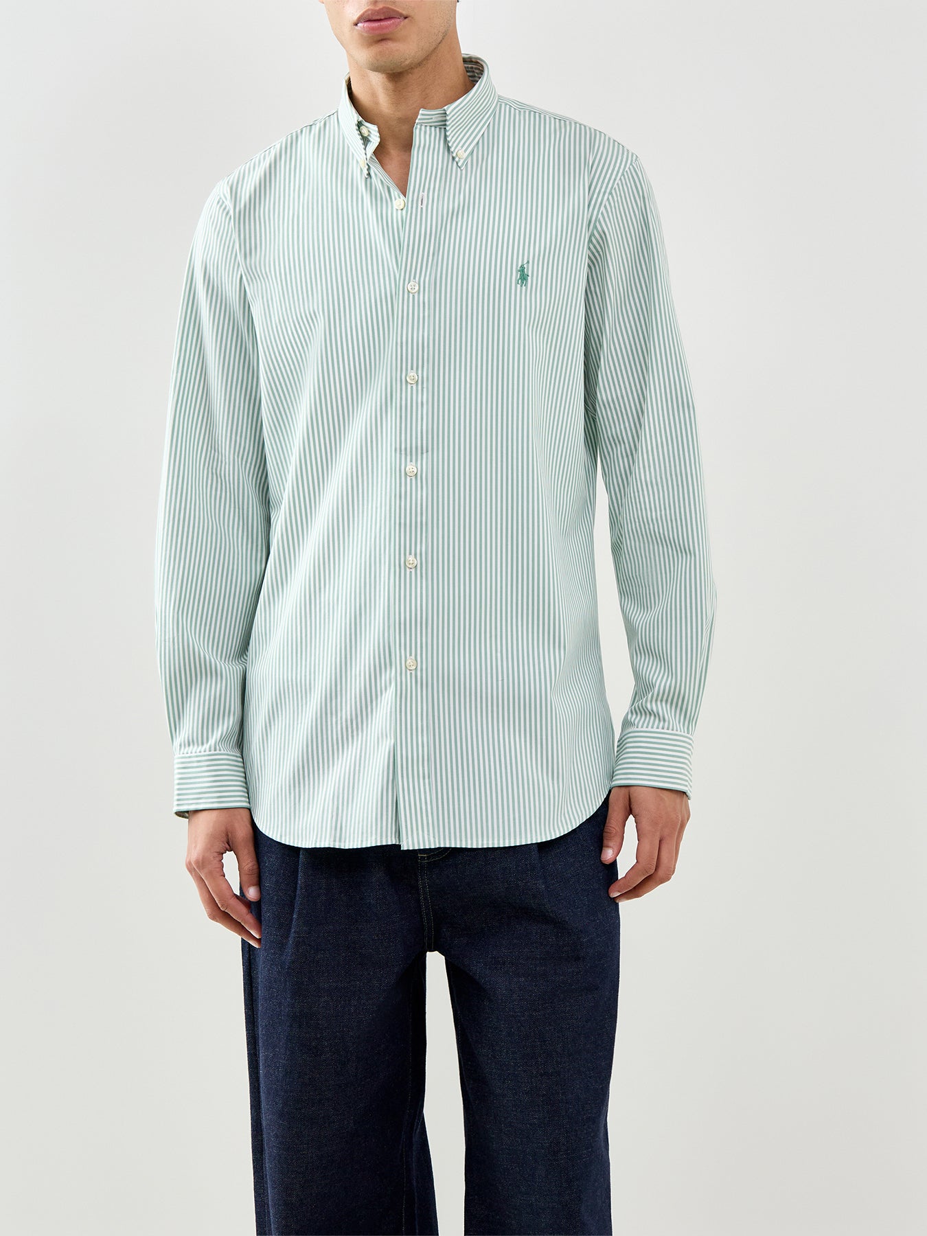 Custom Fit Stripe Poplin Shirt Faded Mint White