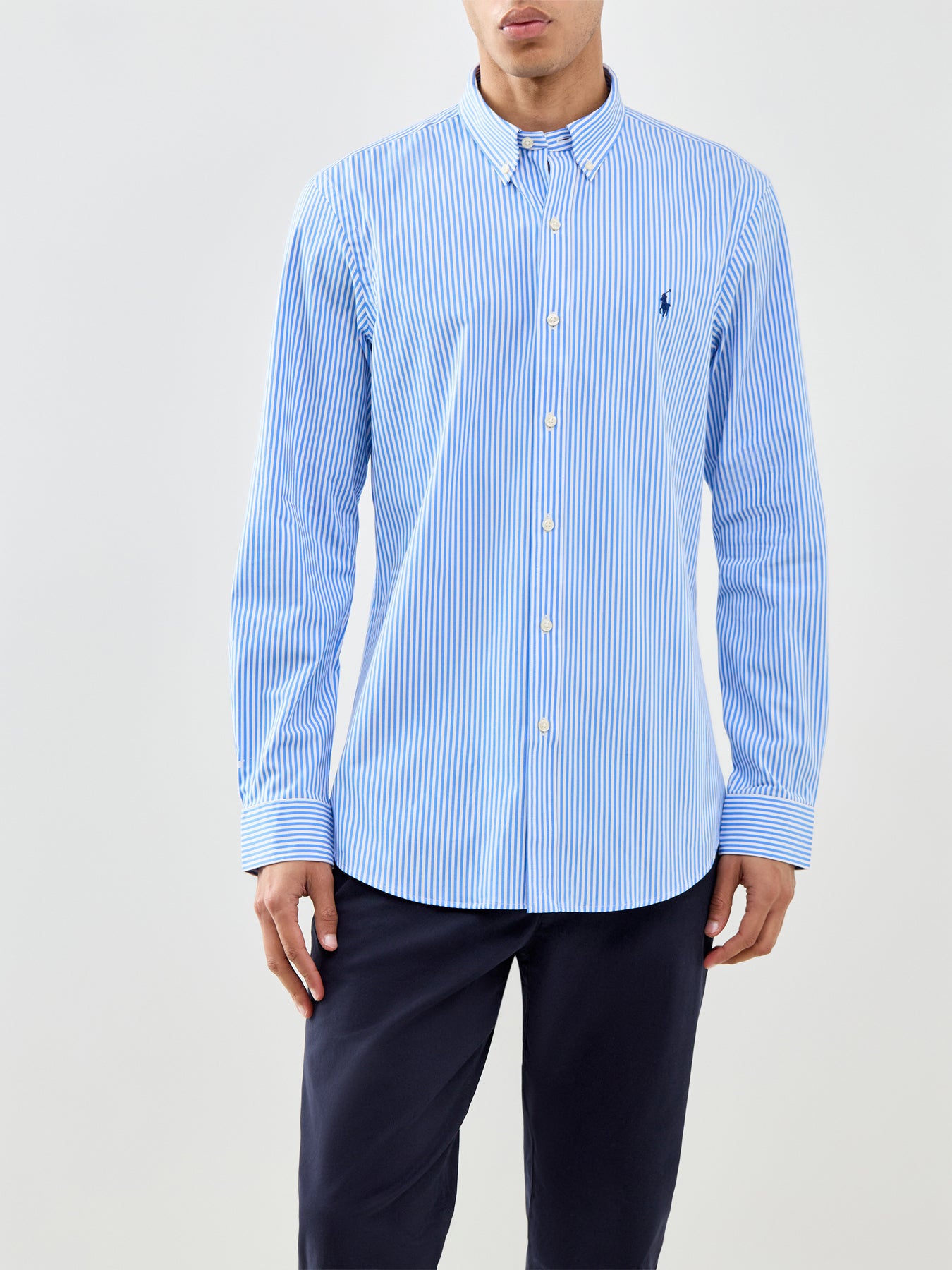 Slim Fit Stripe Poplin Shirt Light Blue White