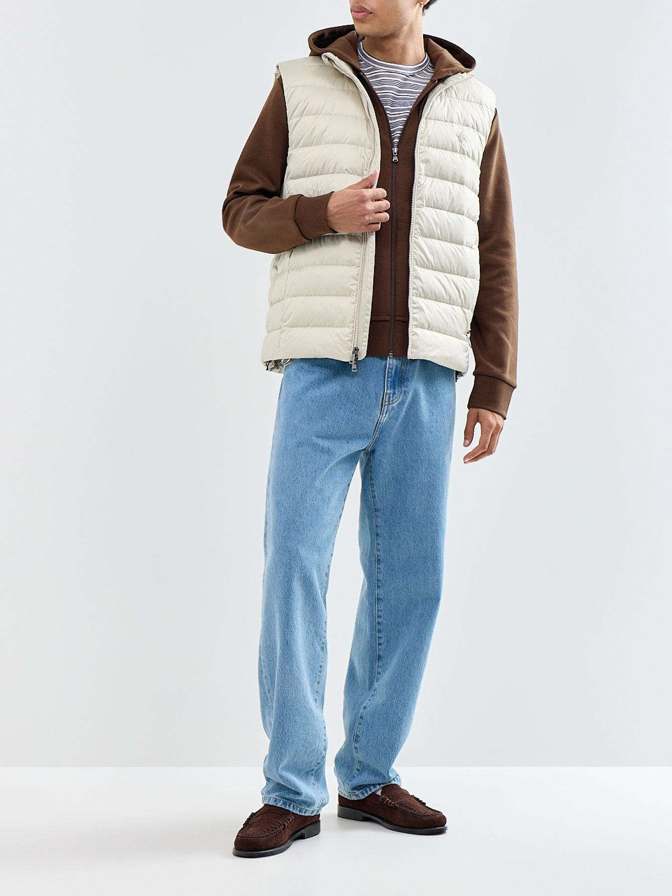Double Knit Zip Through Hoodie Brown