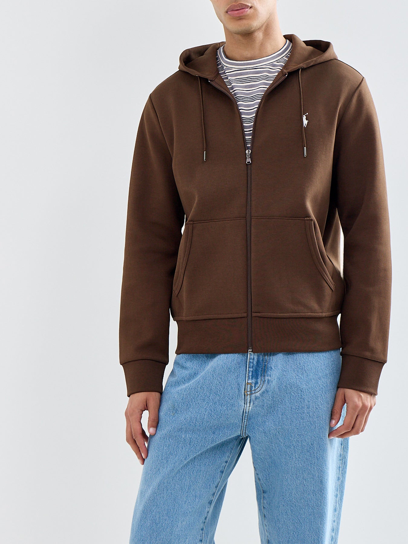 Double Knit Zip Through Hoodie Brown