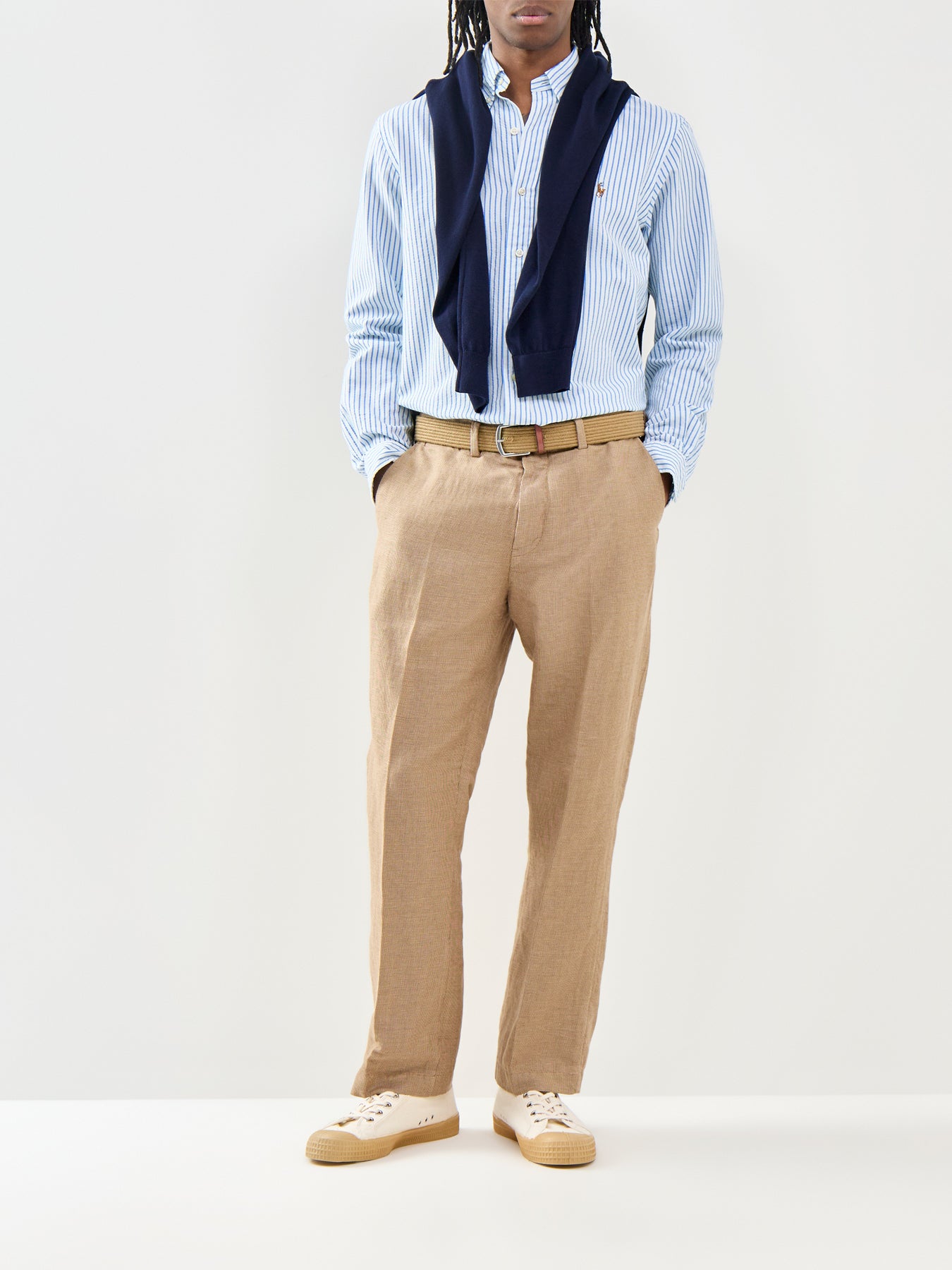 Cotton Linen Casual Trousers Brown