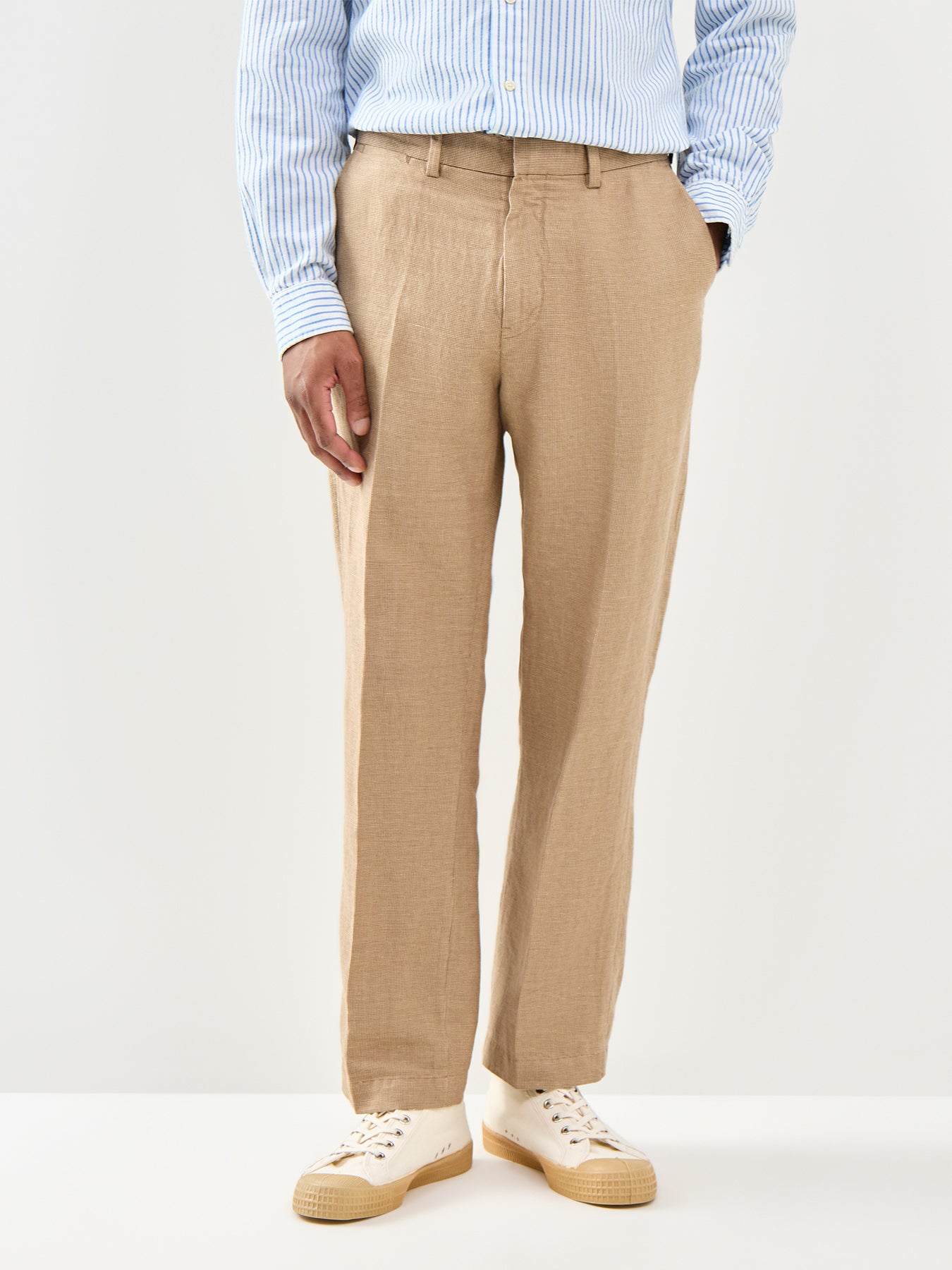 Cotton Linen Casual Trousers Brown