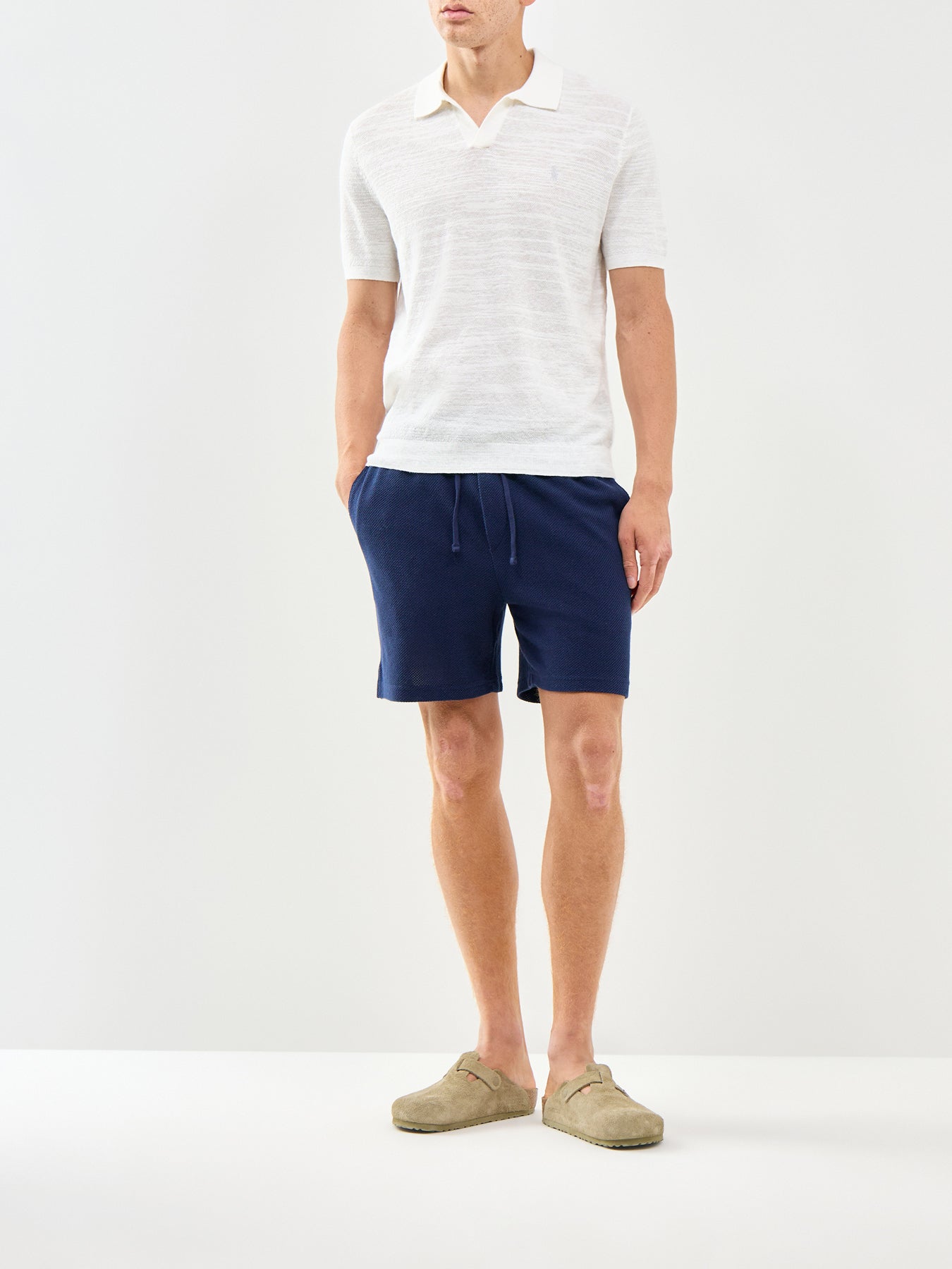 Open Collar Linen Mix Polo White