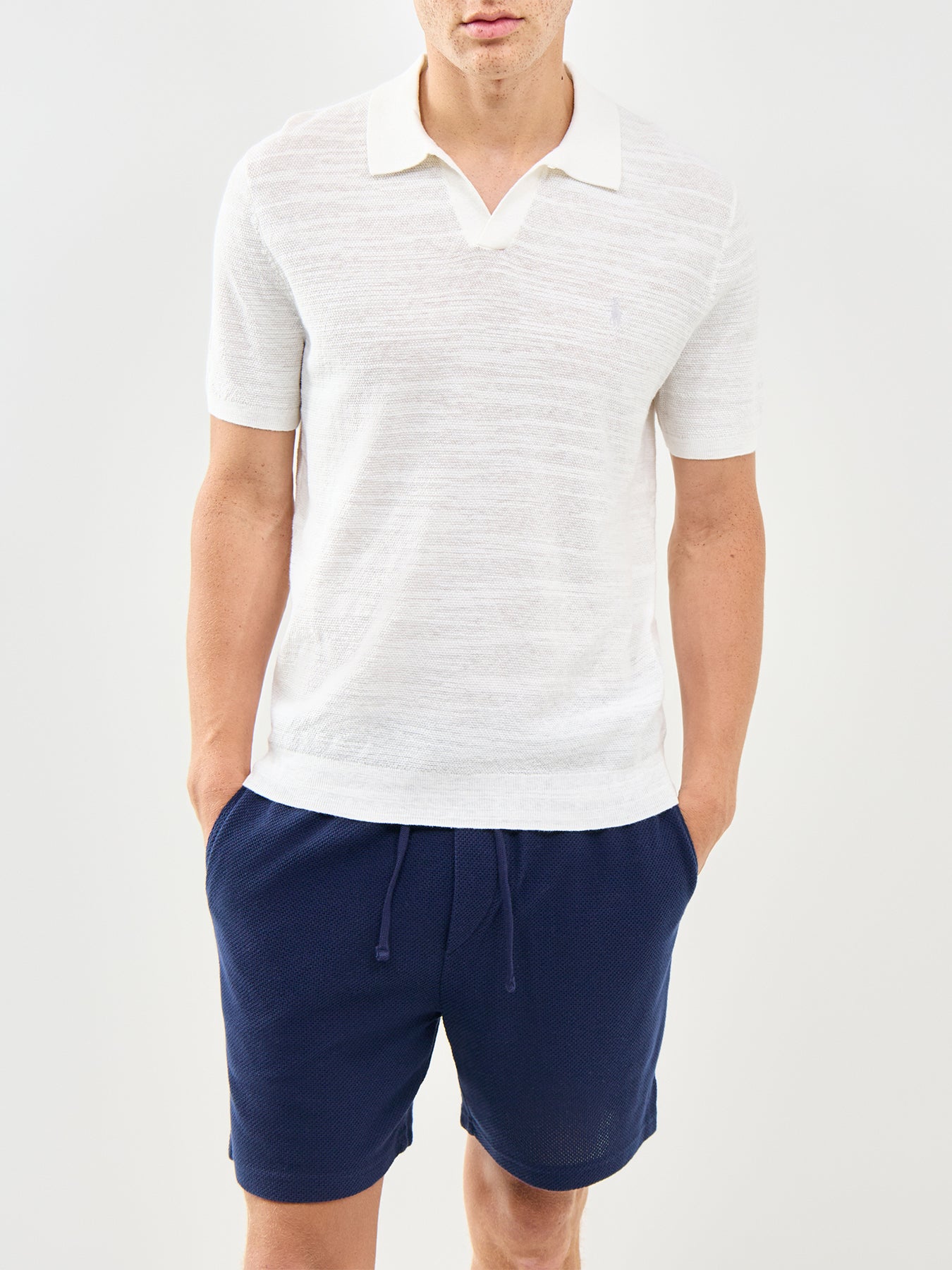 Open Collar Linen Mix Polo White