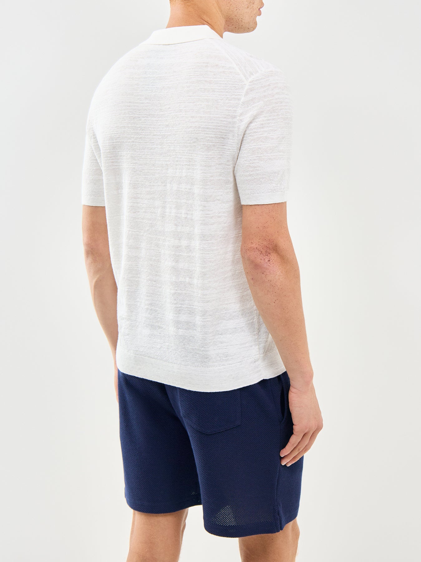Open Collar Linen Mix Polo White
